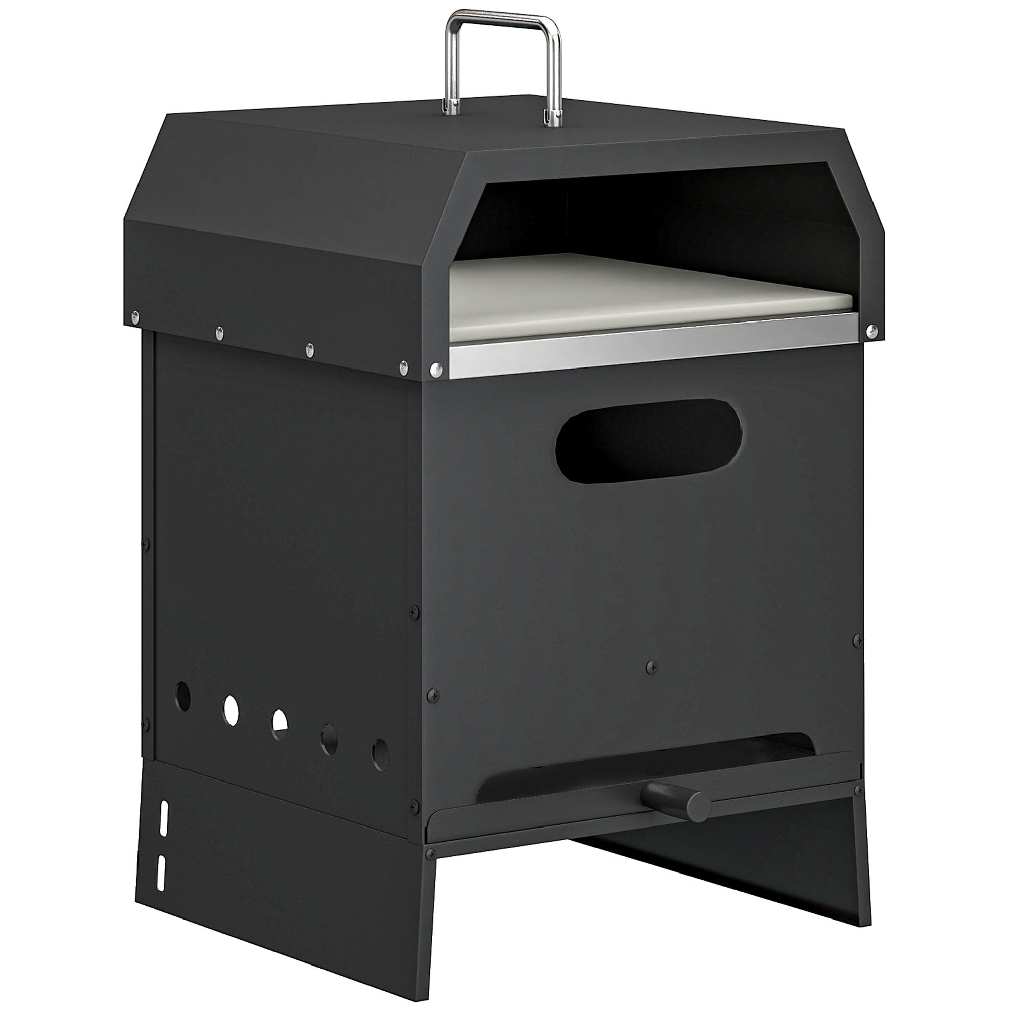 Outsunny 3-in-1 Outdoor Pizzaofen Holzbefeuerter Pizza Ofen Edelstahl 2 Ebene Backofen mit Pizzastein Griffen Pizzaschaufel Tragbarer Pizzaöfen für Garten Party Aosom