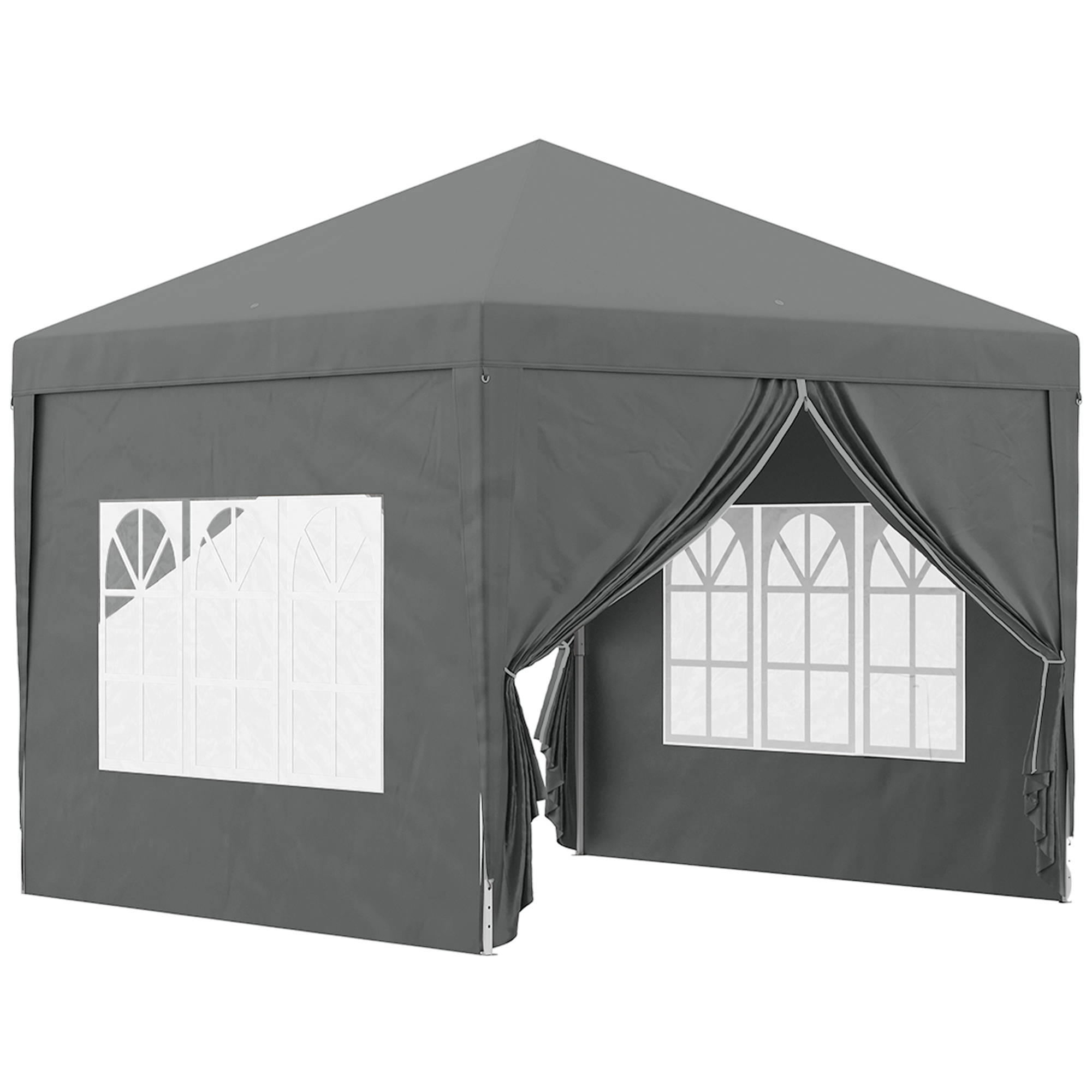 Outsunny Pavillon ca.3x3m, wasserabweisend Stabil Winterfest Pop-up Faltpavillon, UV Schutz 50+, Faltbar Partyzelt Gartenzelt mit 4 Seitenteilen Tasche Gartenpavillon für Camping Garten, Grau Aosom