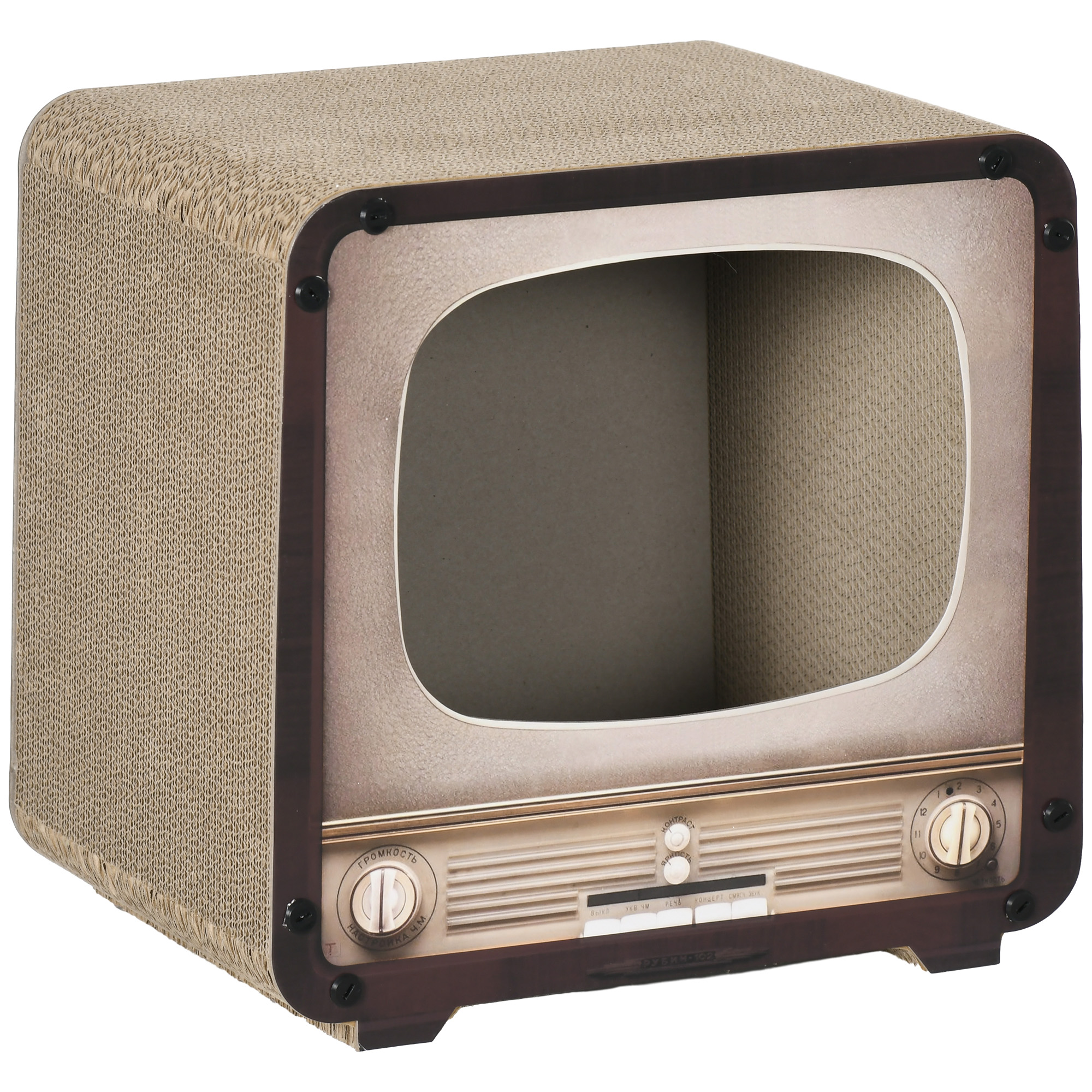 PawHut Kratzbrett 2-in-1 in Fernseherform, Haus und Kratzmatte aus Wellpappe, mit Katzenminze, 39 x 29 x 37 cm, Braun   Aosom