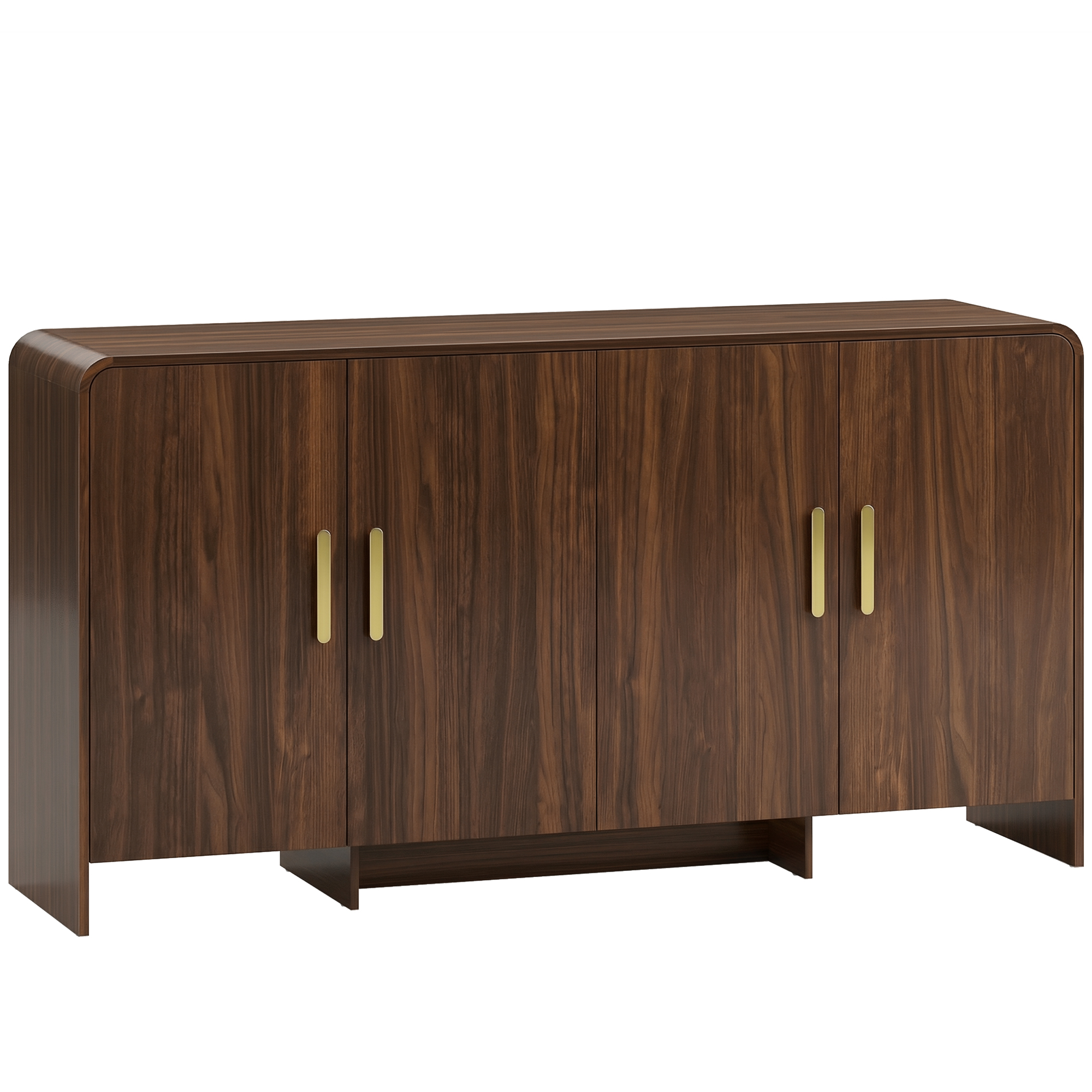152 cm Sideboard Küchenschrank mit 4 Soft-Close-Türen, TV-Schrank für Wohnzimmer Küche, Walnussbraun