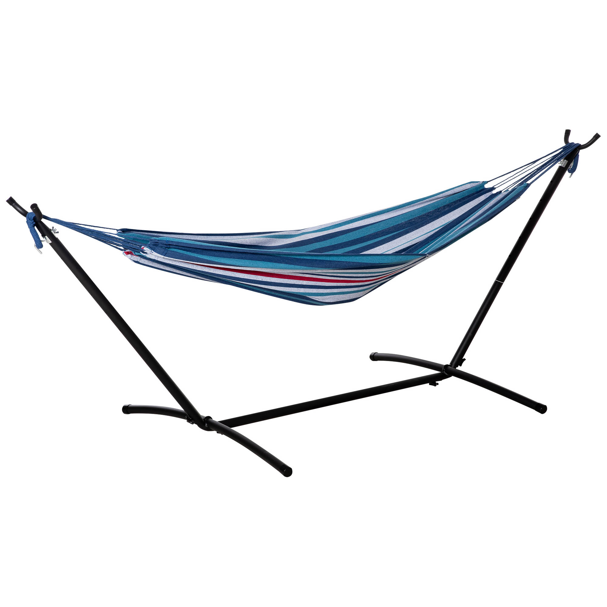 Outsunny Cama Rede com Suporte 310x117 cm com Bolsa de Transporte Altura Ajustável Capacidade 120 kg para Campismo Azul e Branco Aosom Portugal
