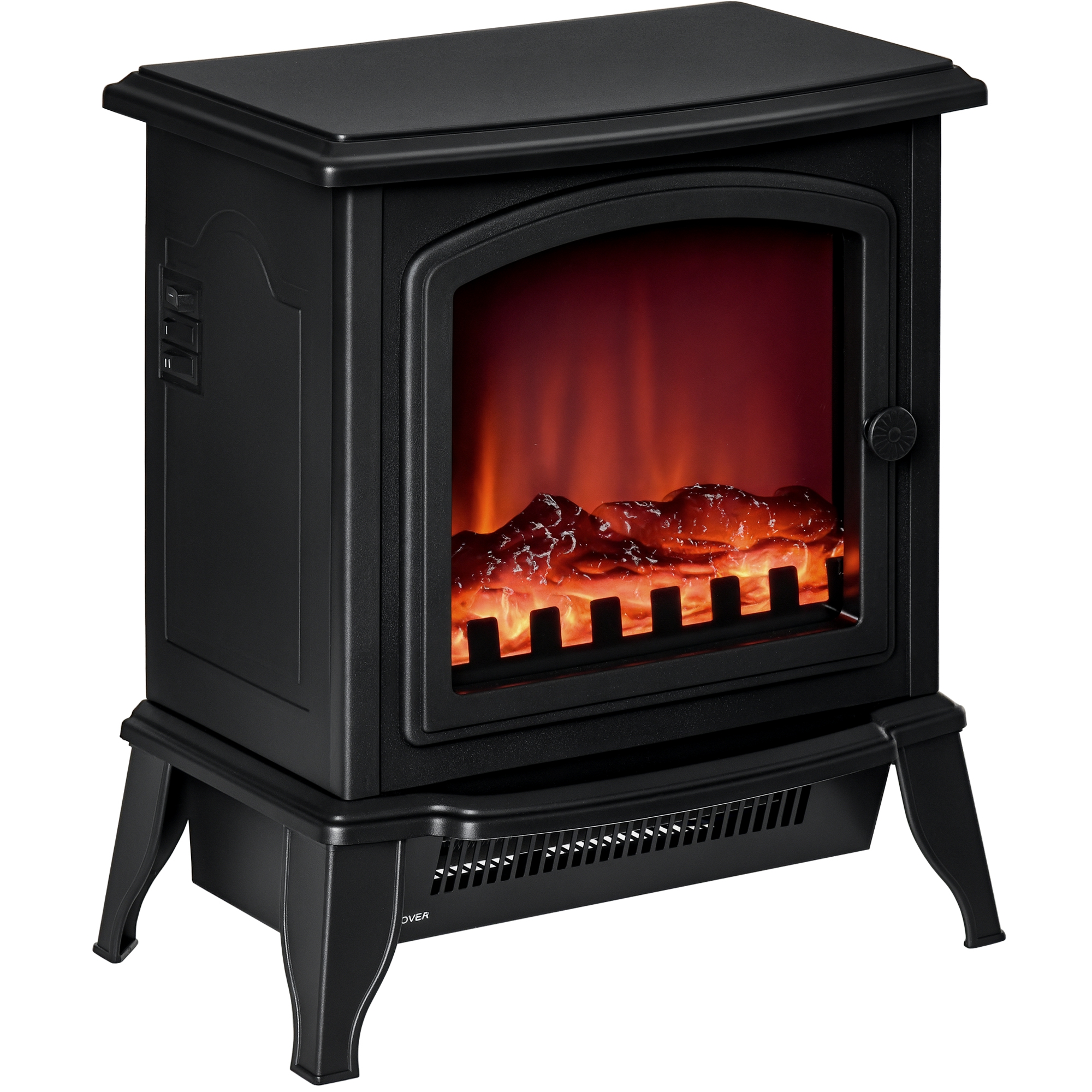 HOMCOM Chimenea Eléctrica Portátil 1000/2000W con Llama Simulada Termostato Ajustable para Salas de hasta 25 m² 36,5x24x41,5 cm Negro | Aosom España