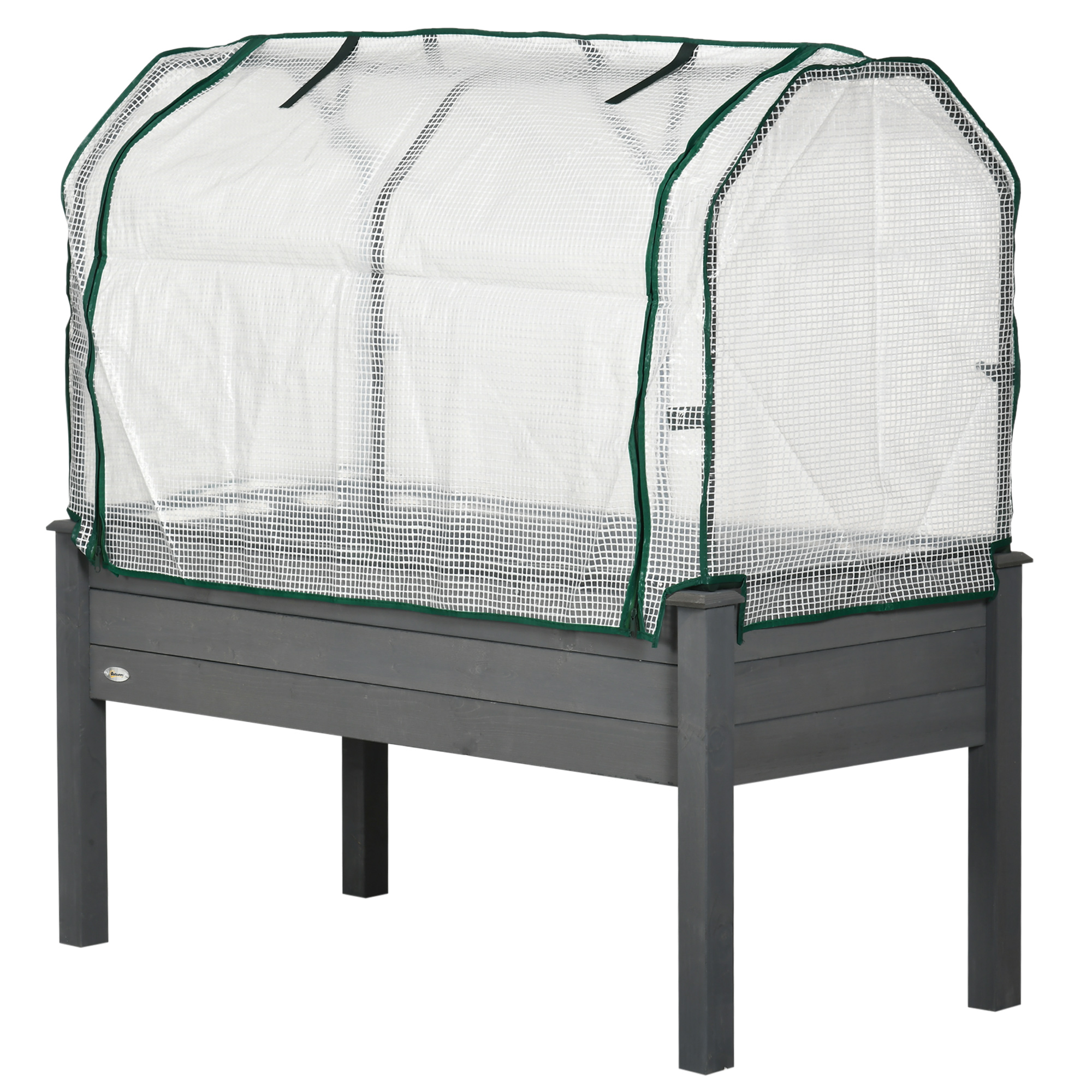 Outsunny Pat de Grădină Înălțat cu Acoperiș din PE, Jardinieră din Lemn pentru Exterior cu 4 Orificii de Drenaj, pentru Flori și Legume, pentru Grădină, Balcon, 121x55x117 cm, Gri Închis | Aosom Romania