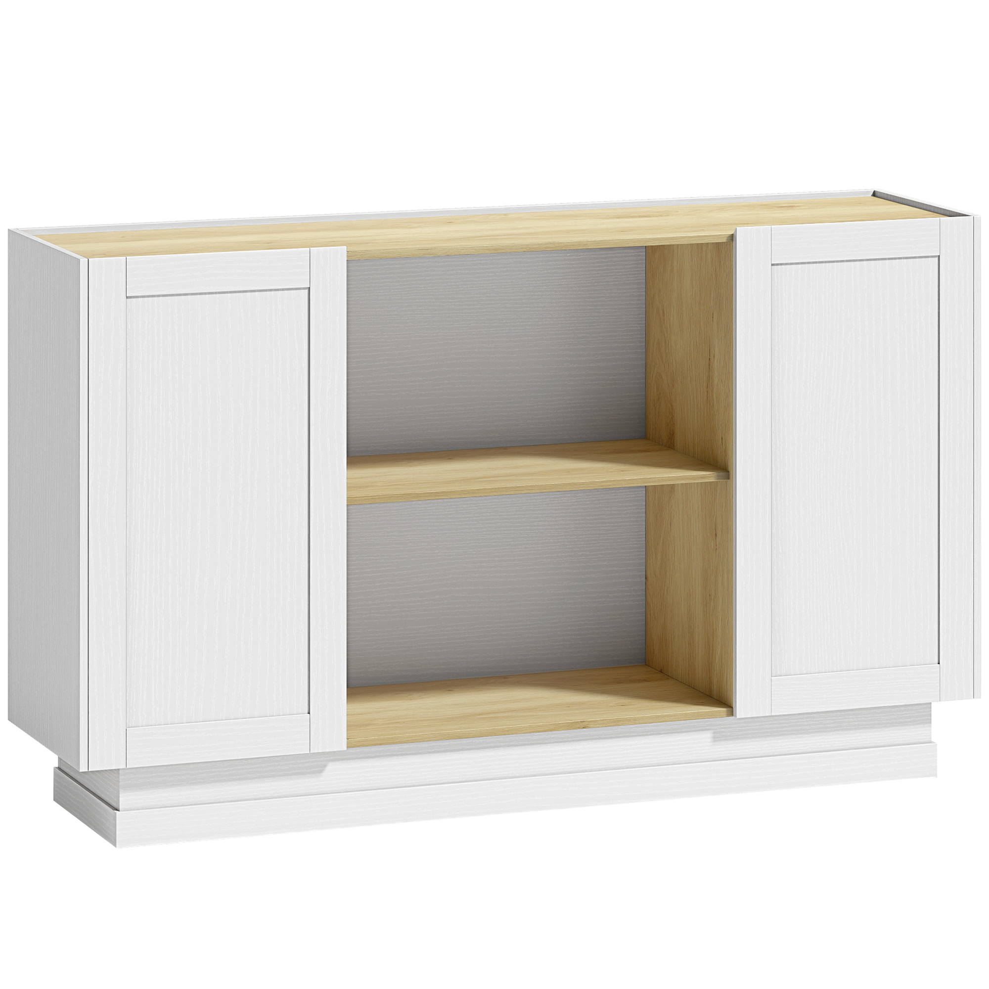 HOMCOM Küchen-Sideboard im rustikalen Stil, Sideboard mit 2 offenen Regalen, 2 Schränken und Soft-Close-Türen, für Esszimmer, Wohnzimmer, 133x35x79.7 cm, Natürliche Holzoptik und Weiß Aosom