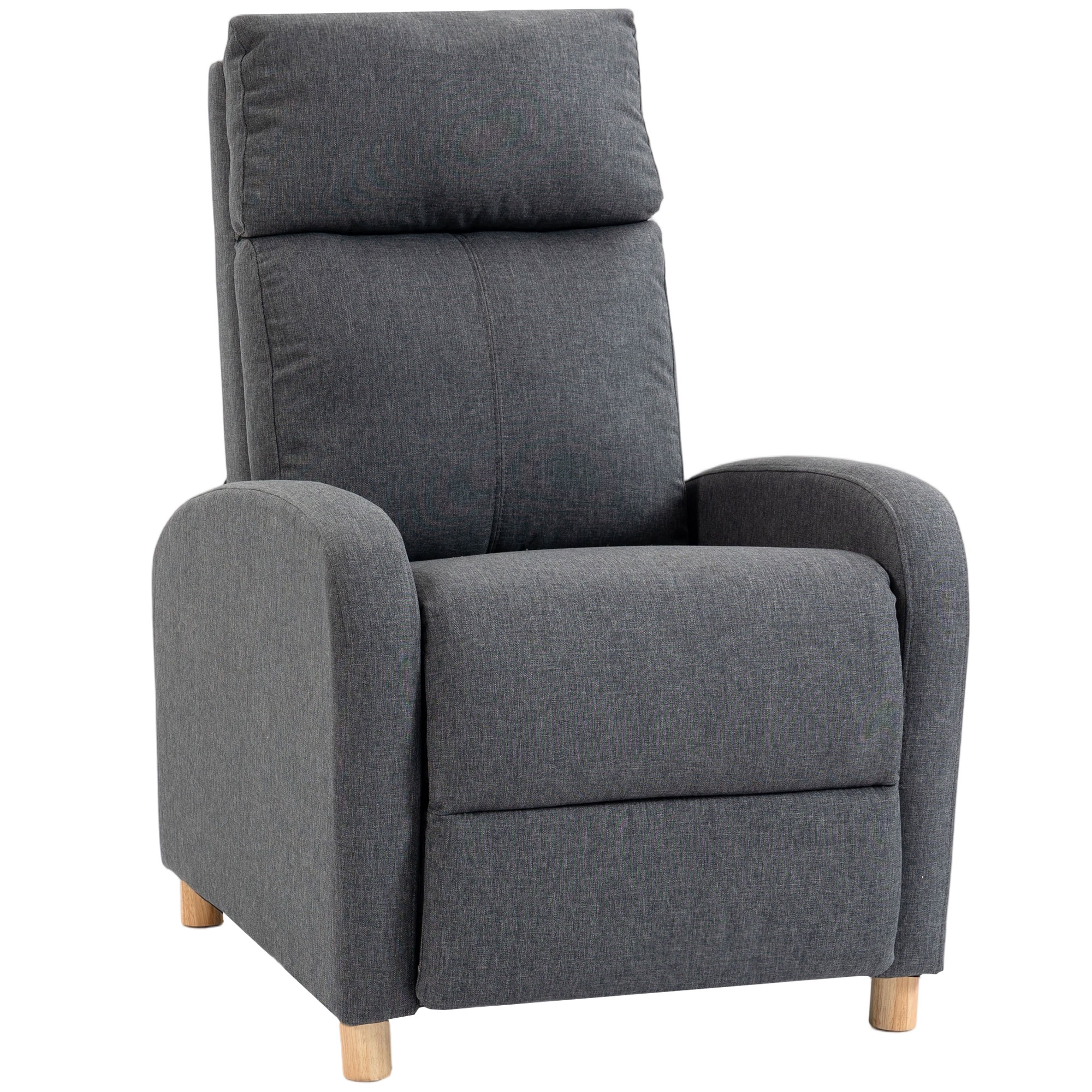 HOMCOM Manuell verstellbarer Relaxsessel 135° mit Fußstütze, ergonomisch gepolstert in Leinenoptik-Stoff, Holzbeine für Wohnzimmer und Schlafzimmer, 67x87x102cm, Dunkelgrau Aosom