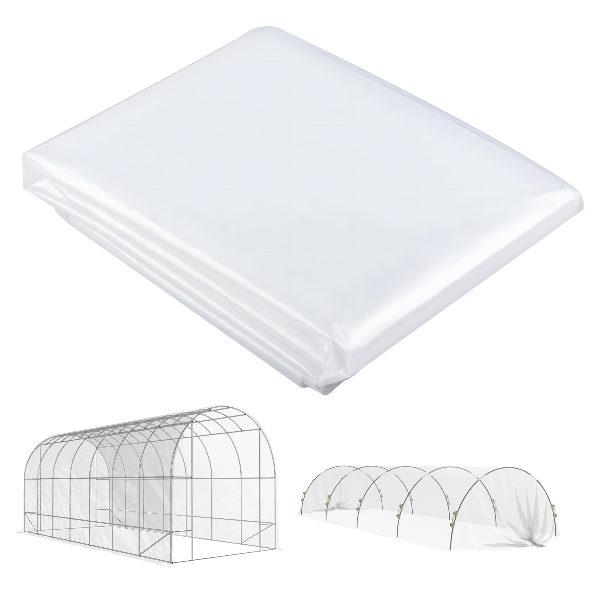 Outsunny Gewächshausfolie 7x8 m wasserdicht Gartenfolie mit UV Schutz, Extra Dick Reißfest Folie aus Kunststoff, Abdeckplane für Treibhaus Folientunnel, Tunnelfolie für Außenbereich Transparent Aosom