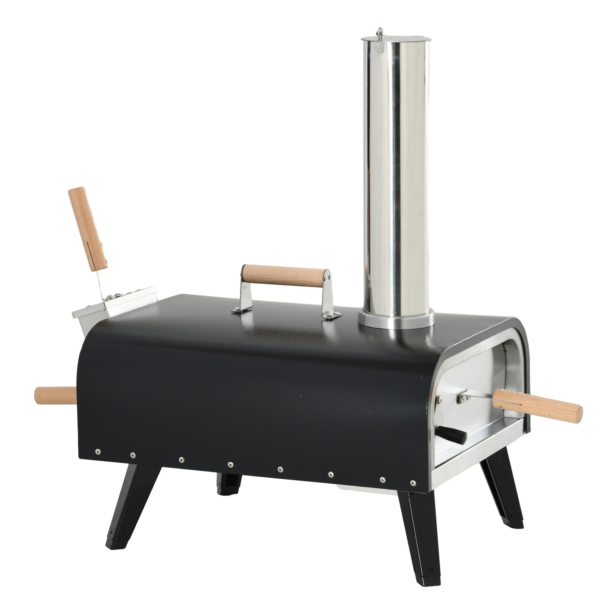 Outsunny 2-in-1 Pizzaofen Holzbackofen mit Pizzastein, Pizzaschaufel, Pizzaschieber, klappbar, aus Stahl, schwarz für Outdoor BBQ Aosom.de