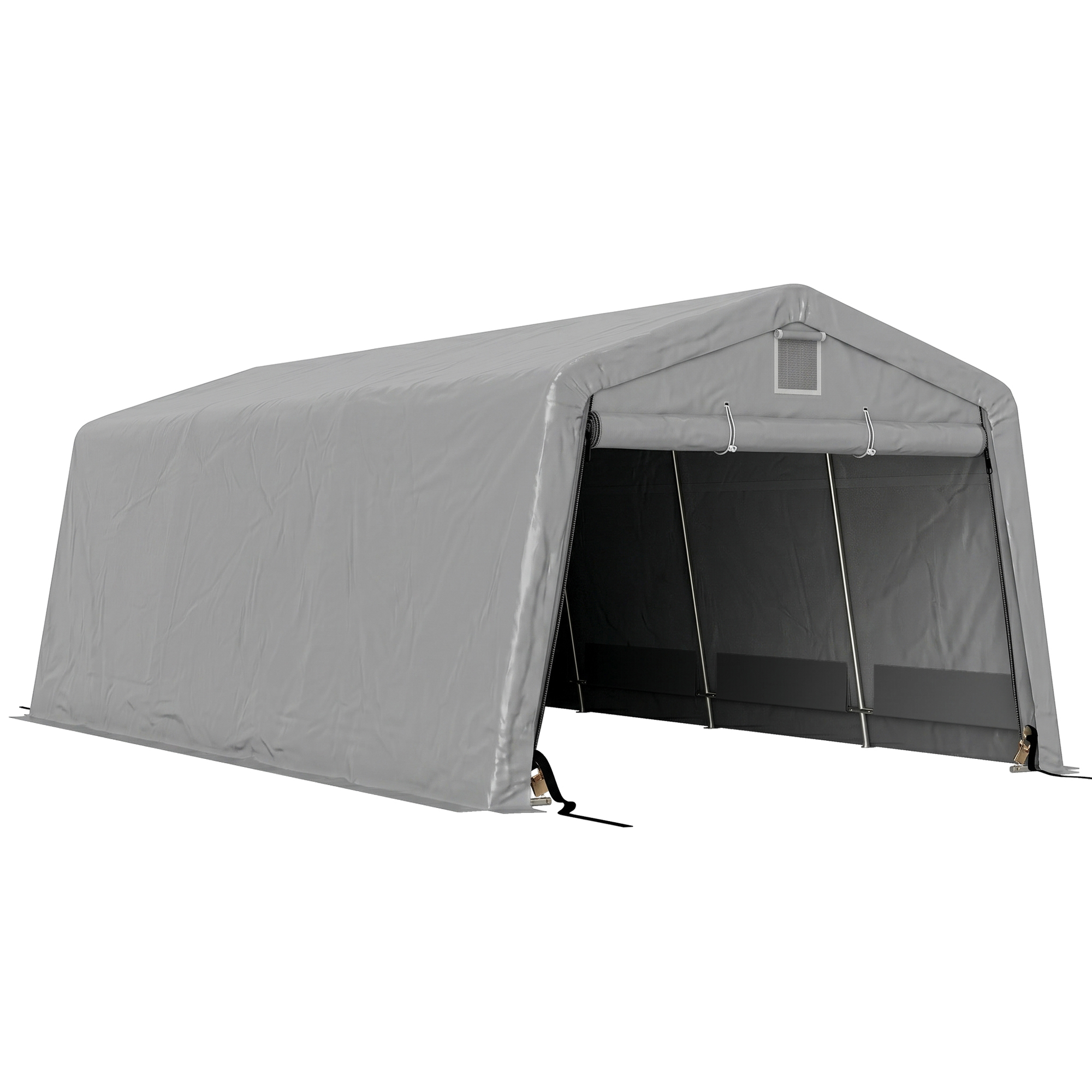 Outsunny Garaj Portabil, Carport Rezistent, Cort tip Garaj cu Copertină și 2 Ferestre de Ventilație și Ușă, 6.2x3.3x2.4 m, Gri | Aosom Romania