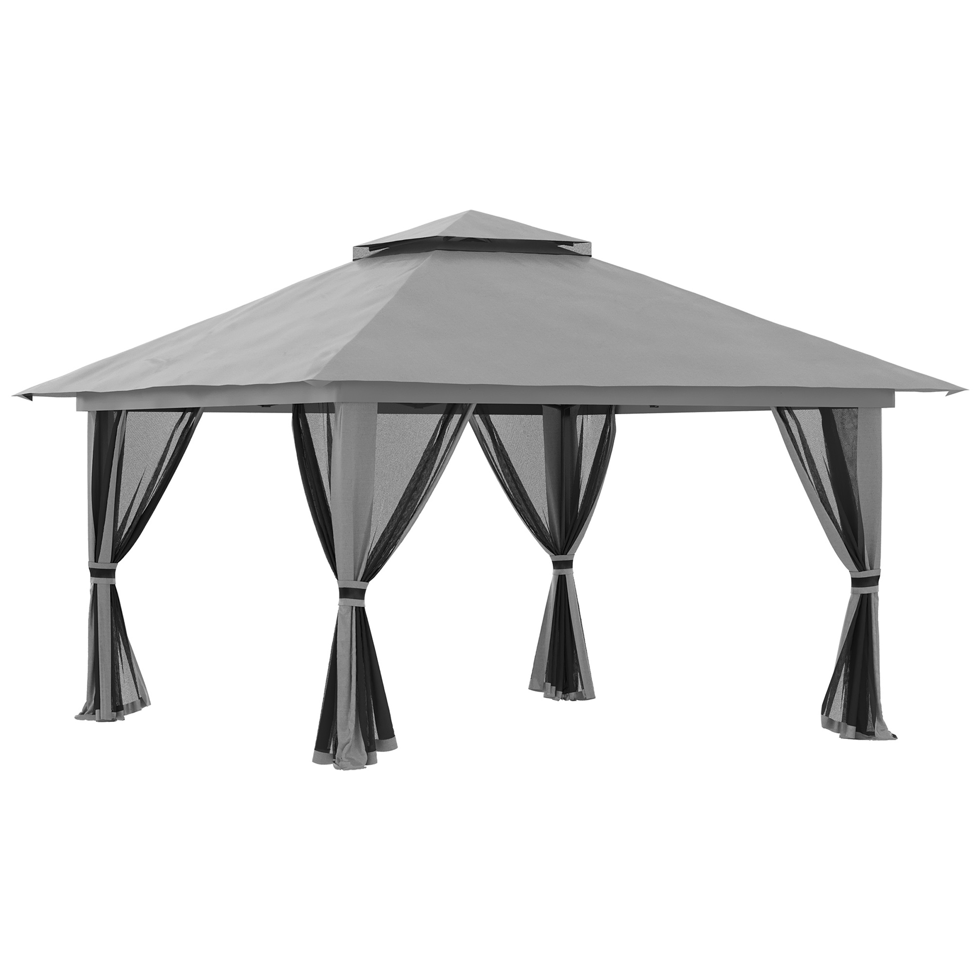 Outsunny Paviljoen, UV50+ Opvouwbare, 3-traps verstelbare poten, met 4 vulbare gewichten, met opbergzak, 392 x 392 x 283 cm, Donkergrijs | Aosom.nl