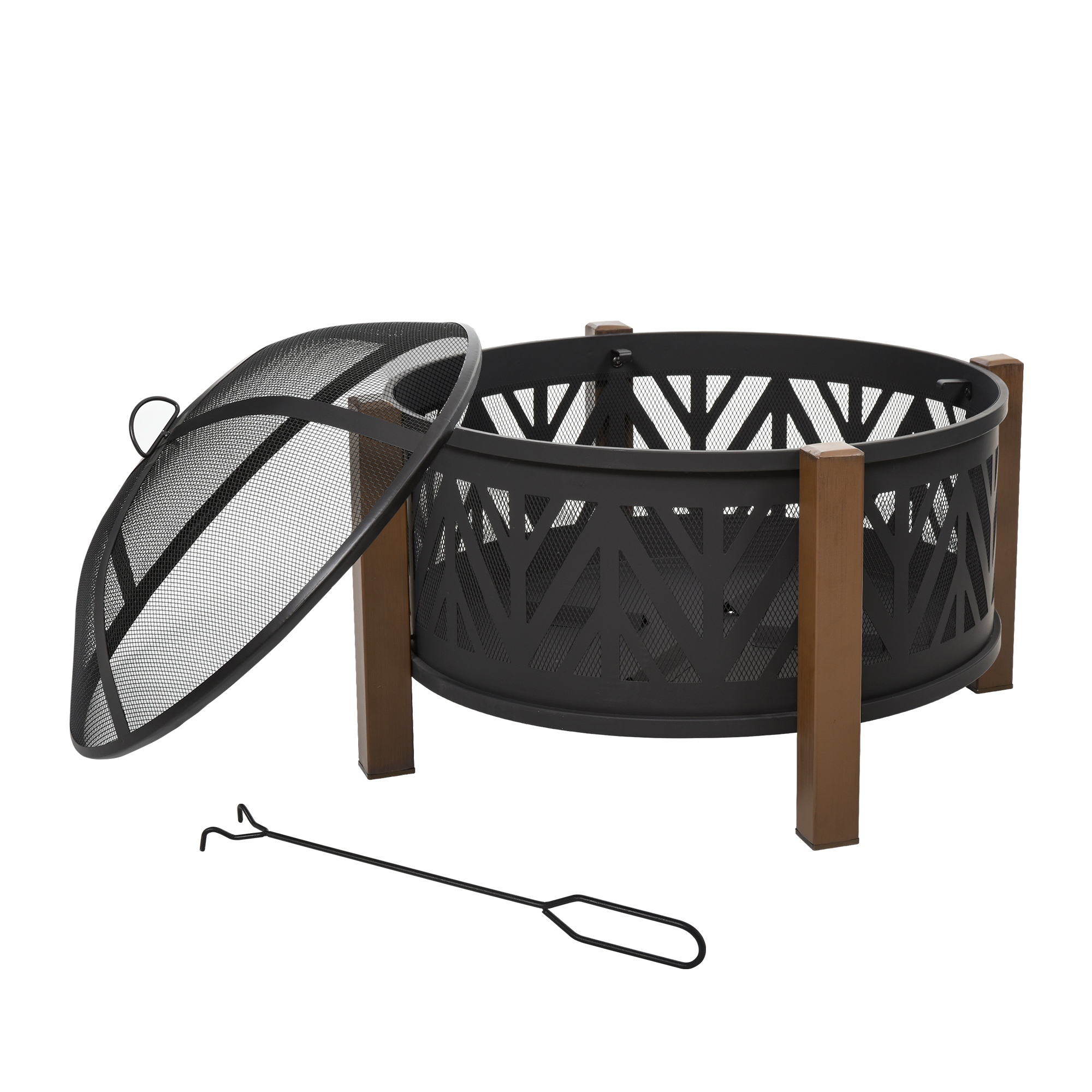 Outsunny Black 2-In-1 Outdoor Fire Pit Bowl With Bbq Grill Grate 30" Steel Heater With Spark Screen Cover, Fire Poker For Backyard Bonfire Outdoor Cooking