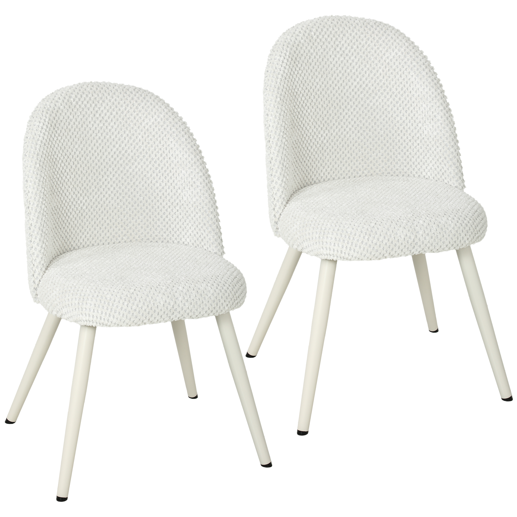 HOMCOM 2er-Set Esszimmerstühle aus Samt, moderne Küchestühle mit gesteppter Rückenlehne, dick gepolstert, Stahlbeine, gepolsterter Stuhl für Küche, Schlafzimmer, Wohnzimmer, Weiß Aosom