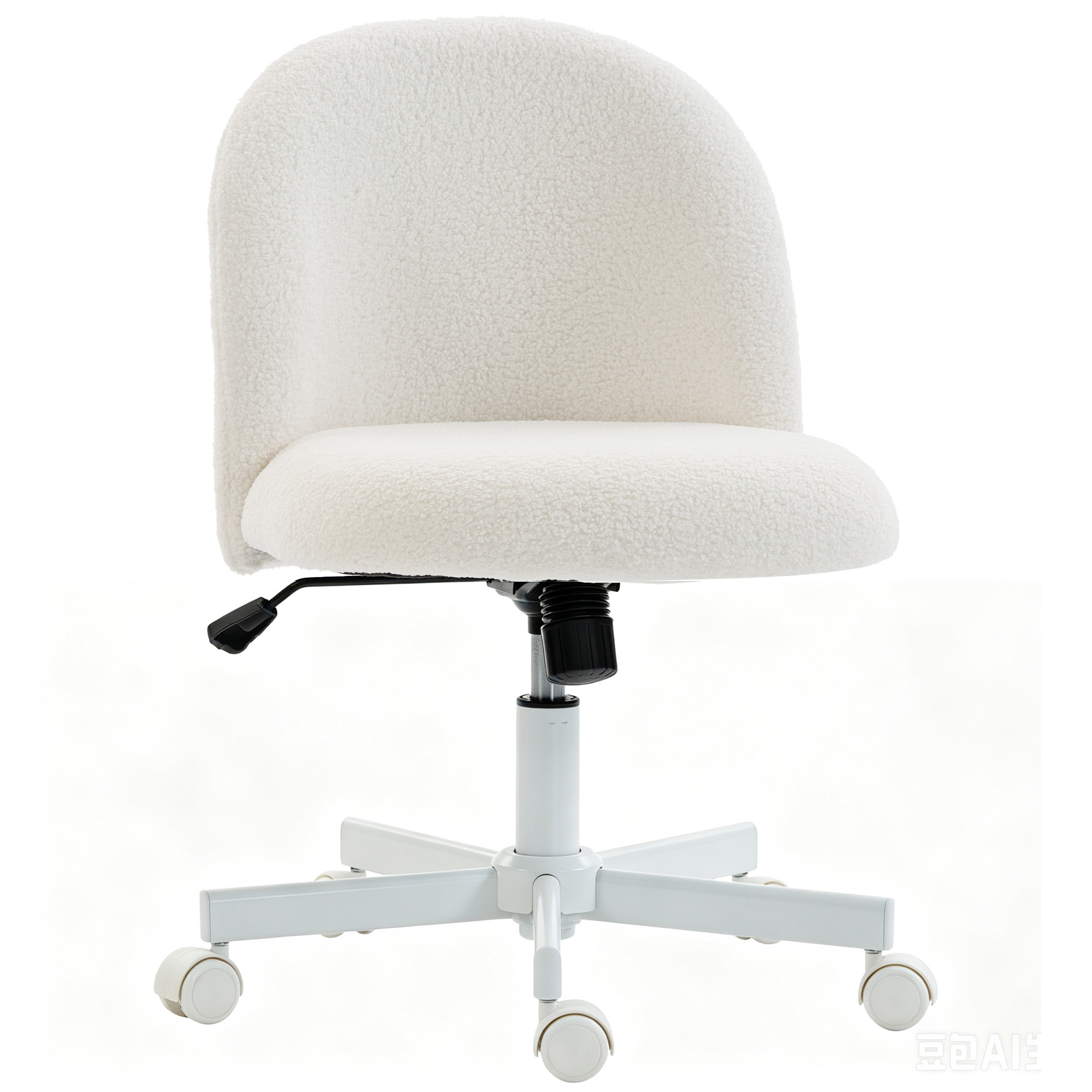 HOMCOM Drehbarer Schreibtischstuhl aus Sherpa, Gepolsterter Bürostuhl ohne Armlehnen mit Höhenverstellung, Wippfunktion, Belastbarkeit 120 kg, Creme Aosom