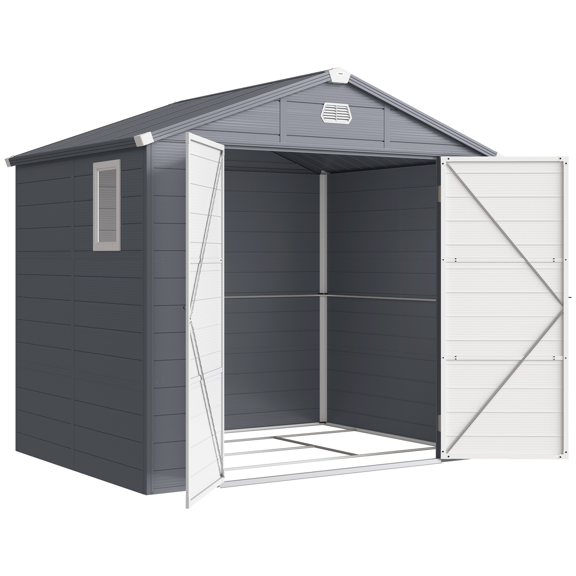 Outsunny Gerätehaus 4,1m³, Gartenhaus mit Pultdach, 240 x 190 x 180/228 cm, Geräteschuppen mit Abschließbar Tür, Fenster, Fahrradgarage, Gartenschrank aus Aluminium, für Hinterhof, Garten, Grau Aosom