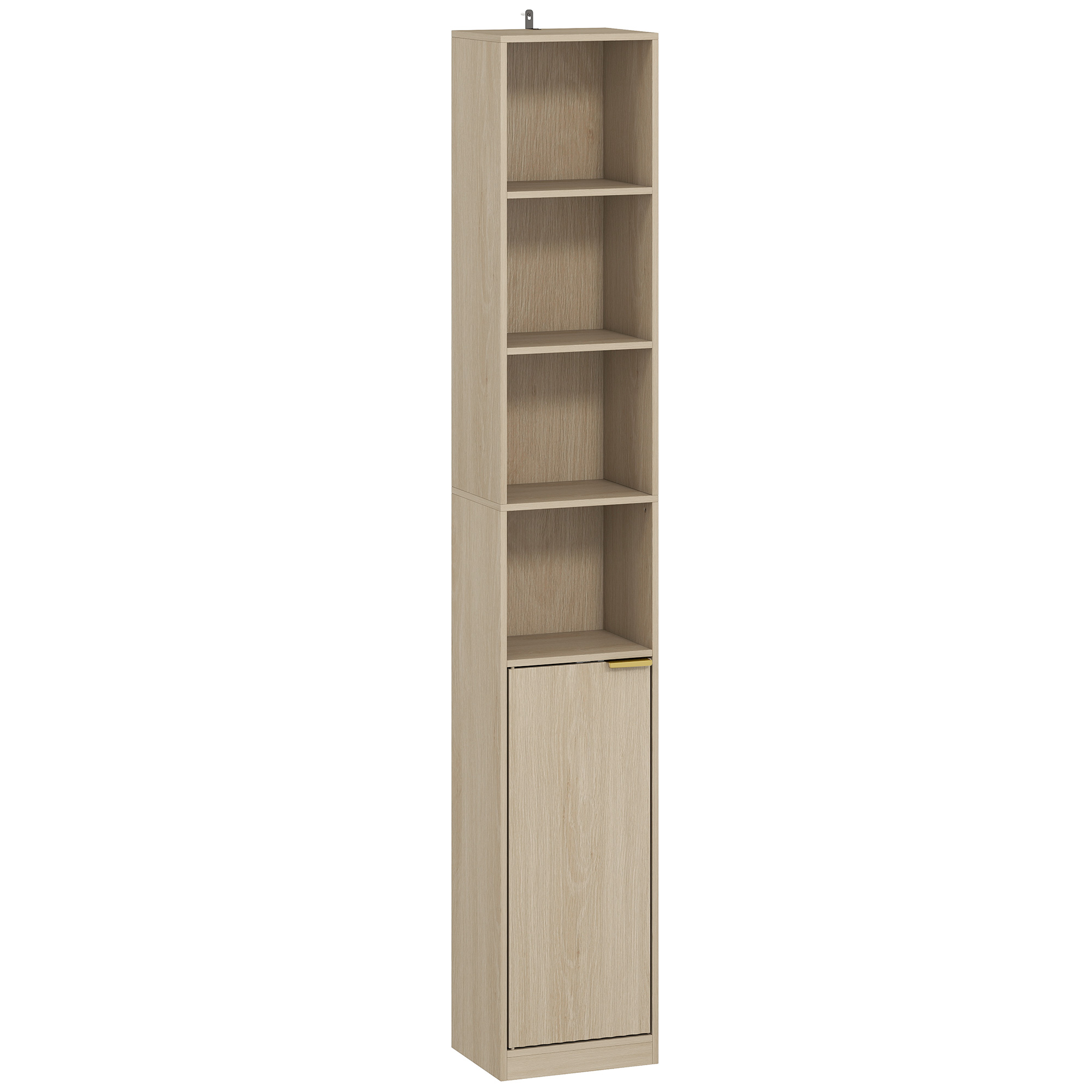 Homcom Oak Wood Effect Bookcase Adjustable Shelf Bookshelf Anti-Tip Hardware 6-Tier Storage Cabinet