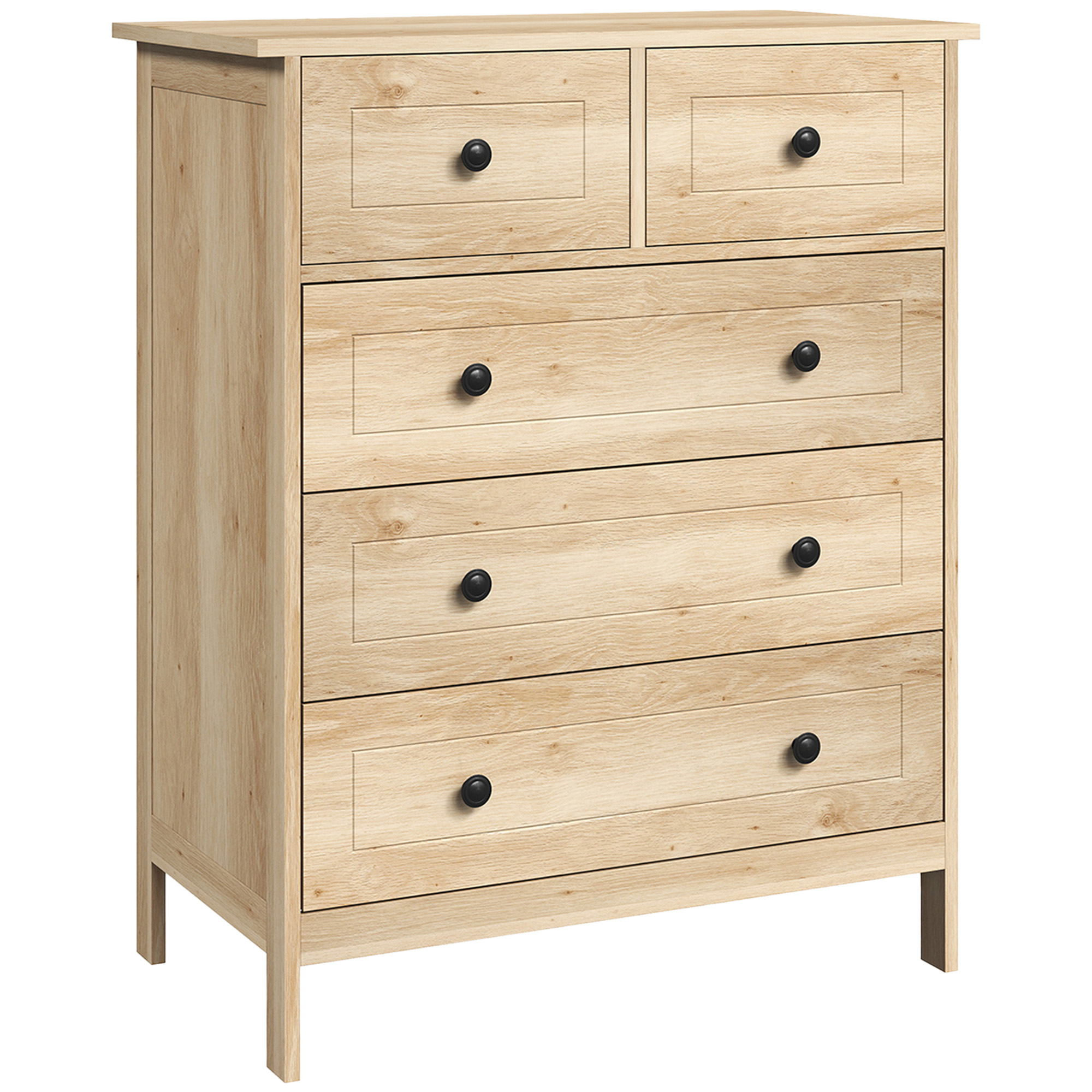 HOMCOM Kommode mit 5 Schubladen, Aufbewahrungsmöbel für Schlafzimmer, Büro, Flur, moderner Stil, Metallgriff, 74 x 40 x 91 cm, Eiche Aosom