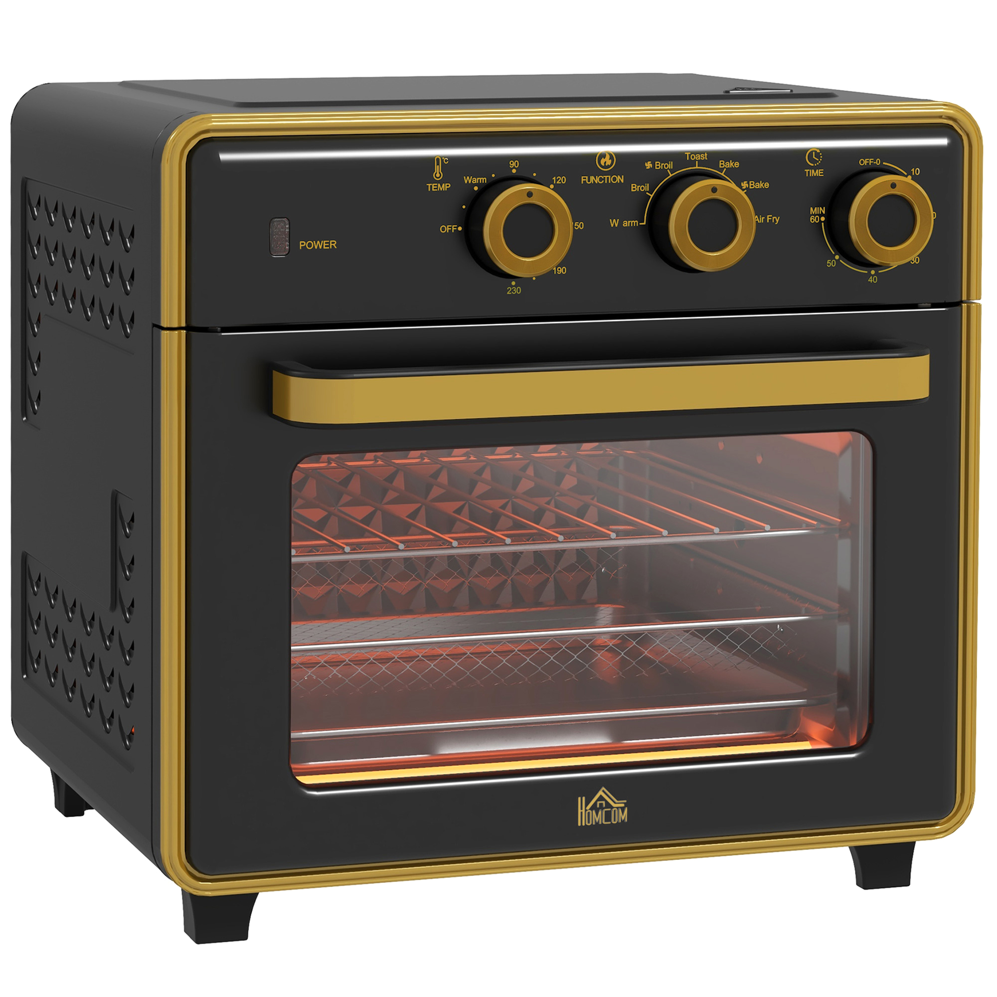 HOMCOM kleiner Backofen 20L 1400W 90-230℃ mit 1 Std Timer 3 Einschubpositionen Backblech Eisen Schwarz 36cm x 37,7cm x 34,5cm Aosom.de