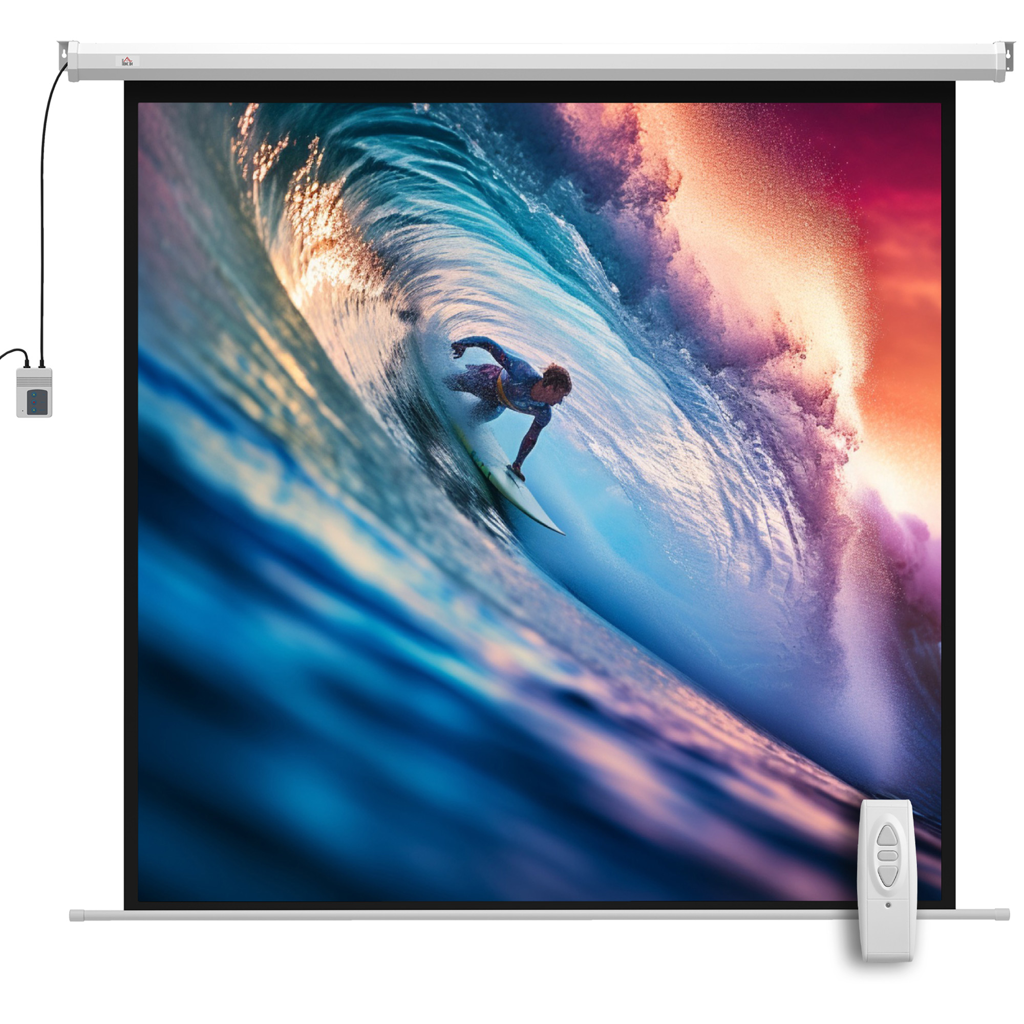 HOMCOM Beamer Leinwand 189,5 x 189,5 cm 92 Zoll 1:1 HD 4K Rollo-Leinwand Projektionsleinwand für Heimkino Büro-Präsentationen Aosom