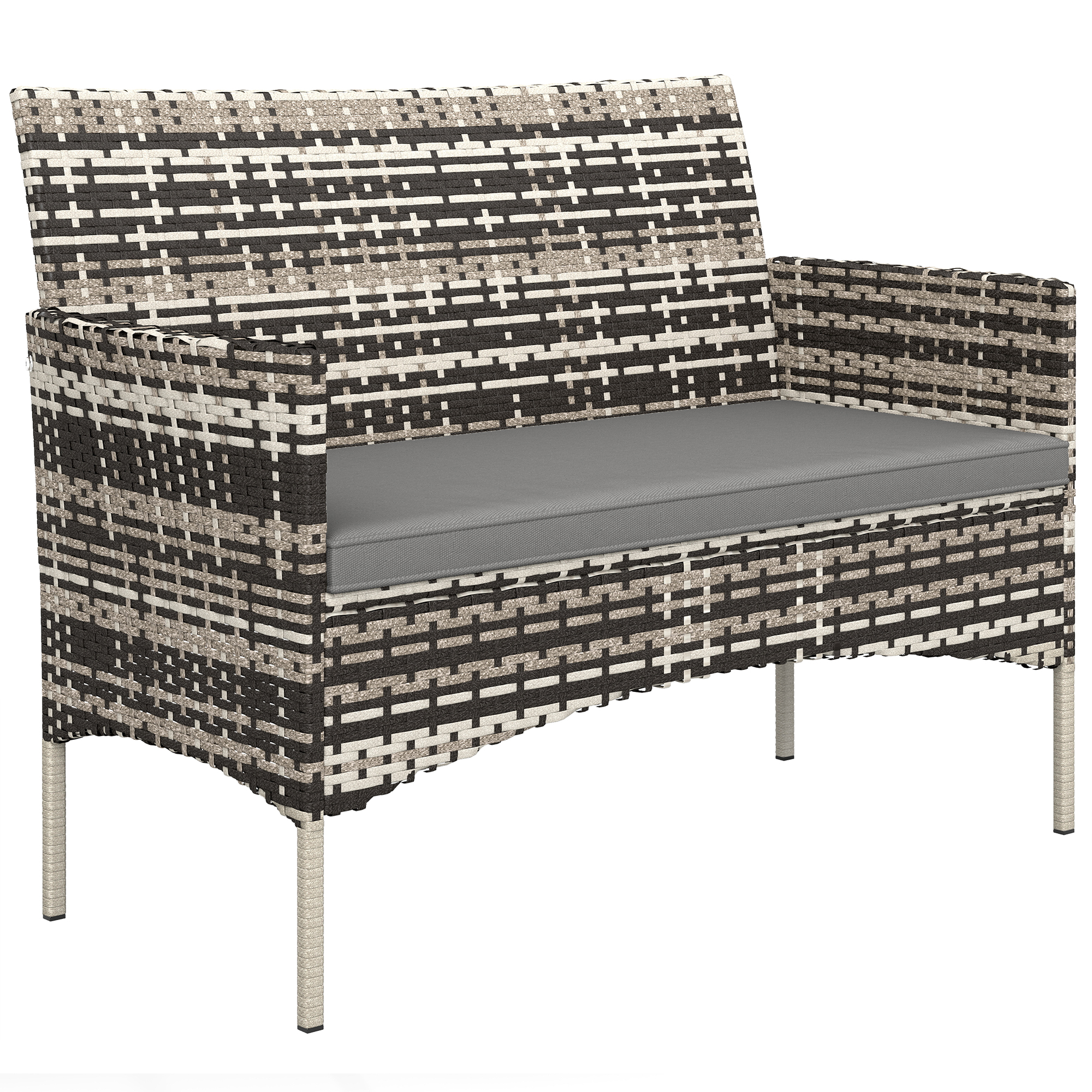 2-Sitzer Rattan Gartensofa PE-Rattan Outdoor-Terrassen-Sofa mit Polster, Anti-Rutsch-Matten, Stahlrahmen, Hellgrau