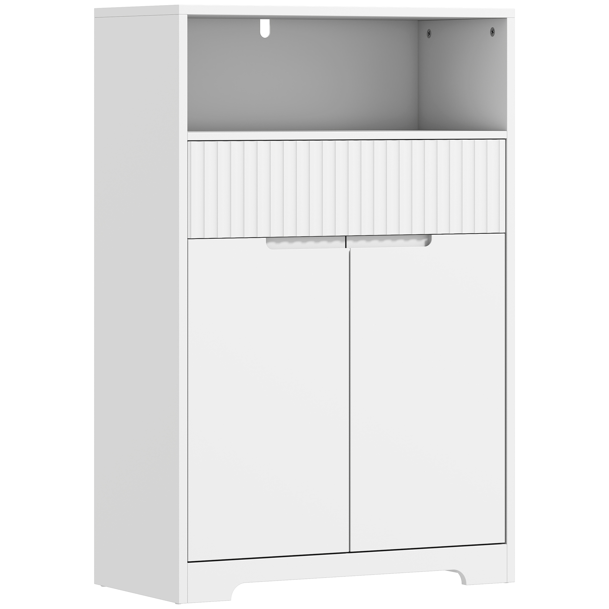HOMCOM Badezimmermöbel, platzsparender Badezimmerschrank mit offenem Fach, Schublade und verstellbarem Regal, für Wohnraum/Wäscheraum, modern, 60x30x91,5cm, Weiß Aosom