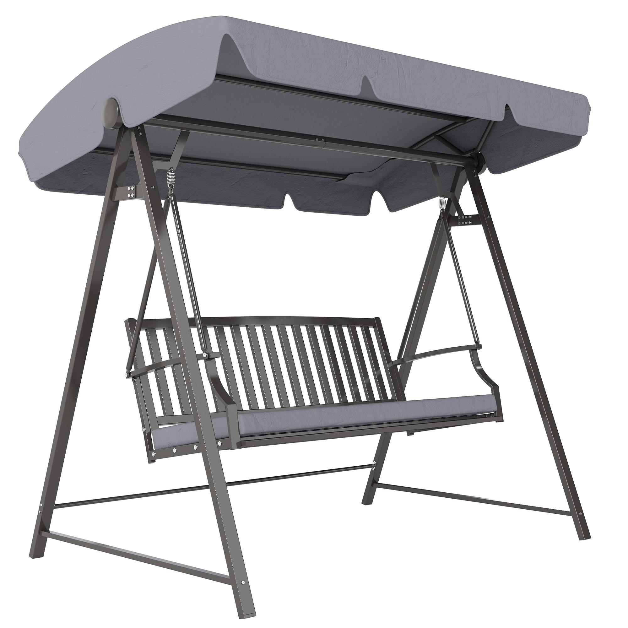 Outsunny Columpio de Jardín de 3 Plazas con Toldo Ajustable Cojín y Estructura de Acero Carga 360 kg 205x133x181 cm Gris