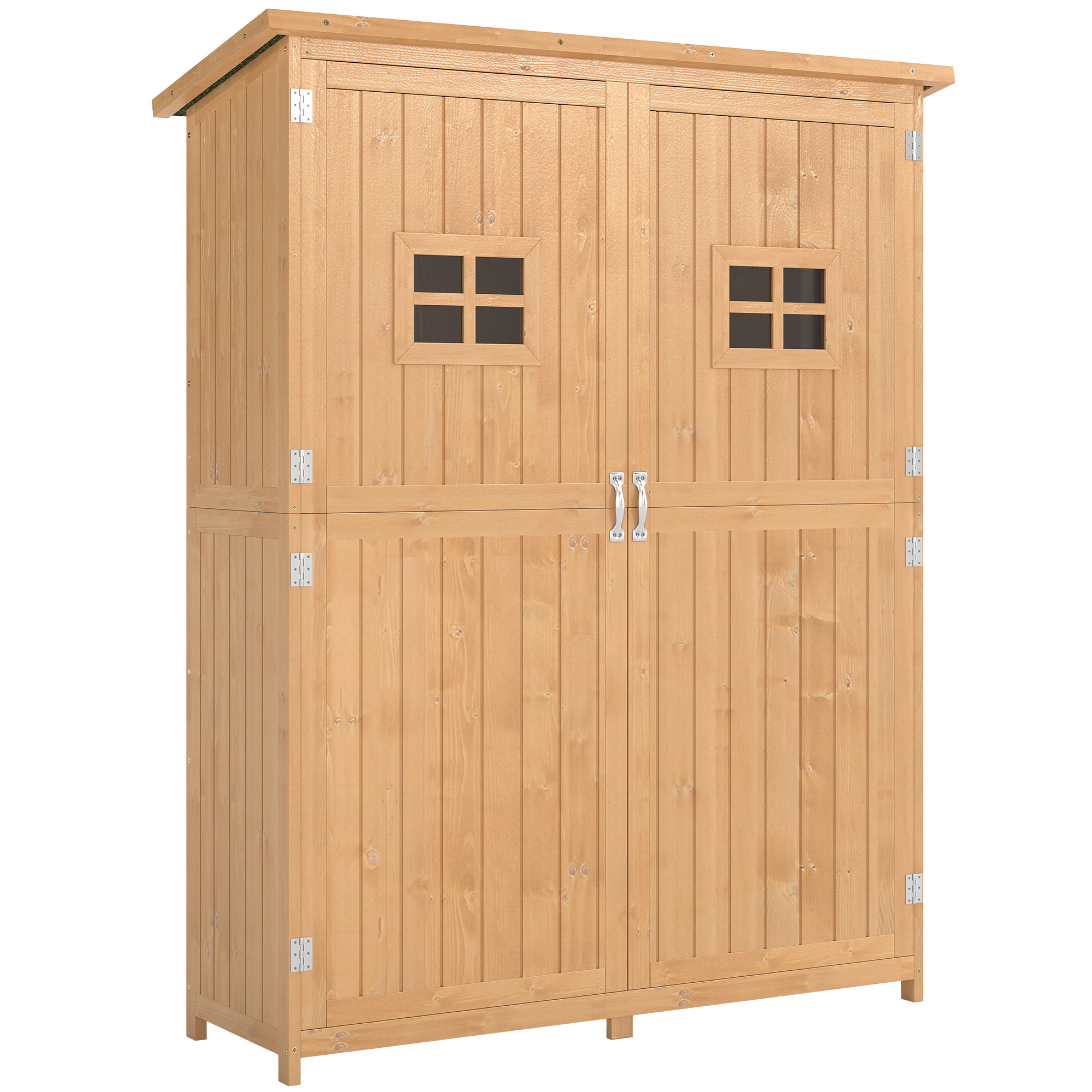Outsunny Gartenschrank Holz Geräteschuppen Pultdach 127,5x50x164cm, Gerätehaus & Geräteschrank in Natur für Garten Aosom.de