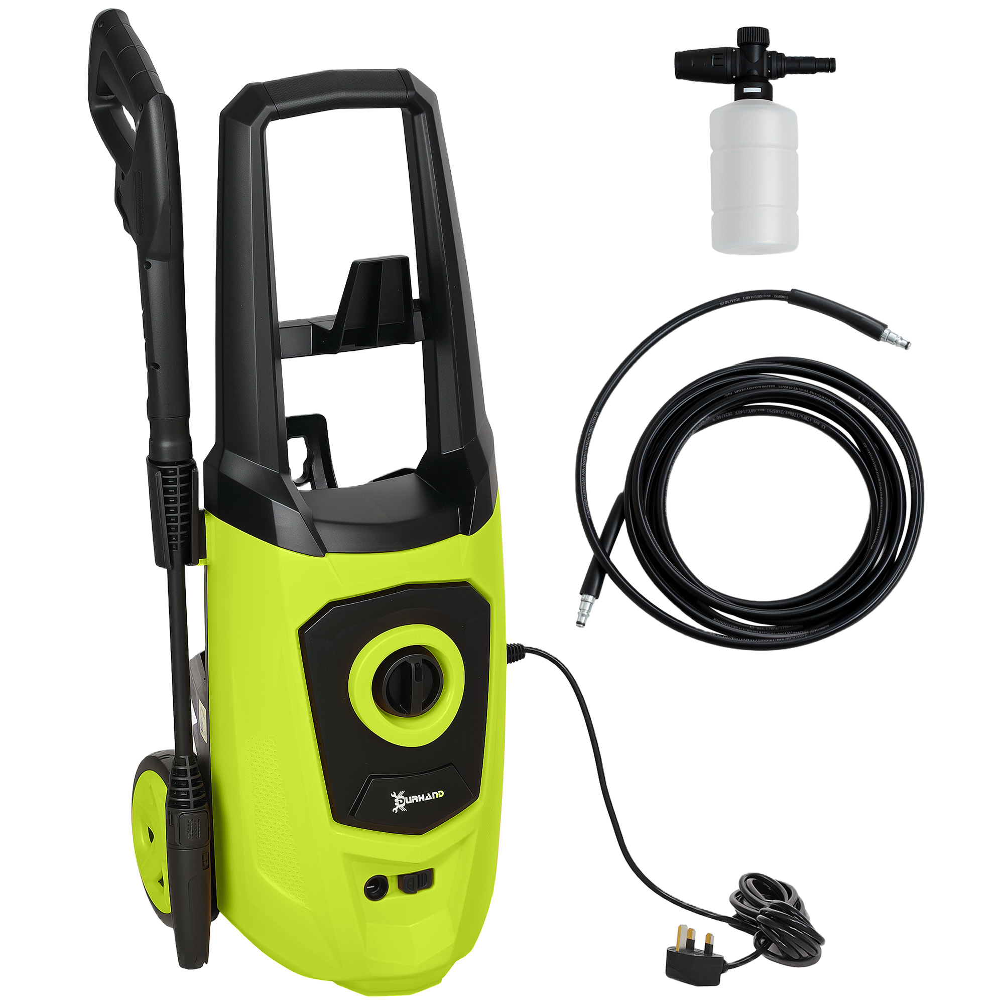 DURHAND 1800W High Pressure Washer, 150 Bar Pressure, 510 L/h Flow, High-Performance Portable Power Washer Jet Wash Cleaner for Garden, Car, Green