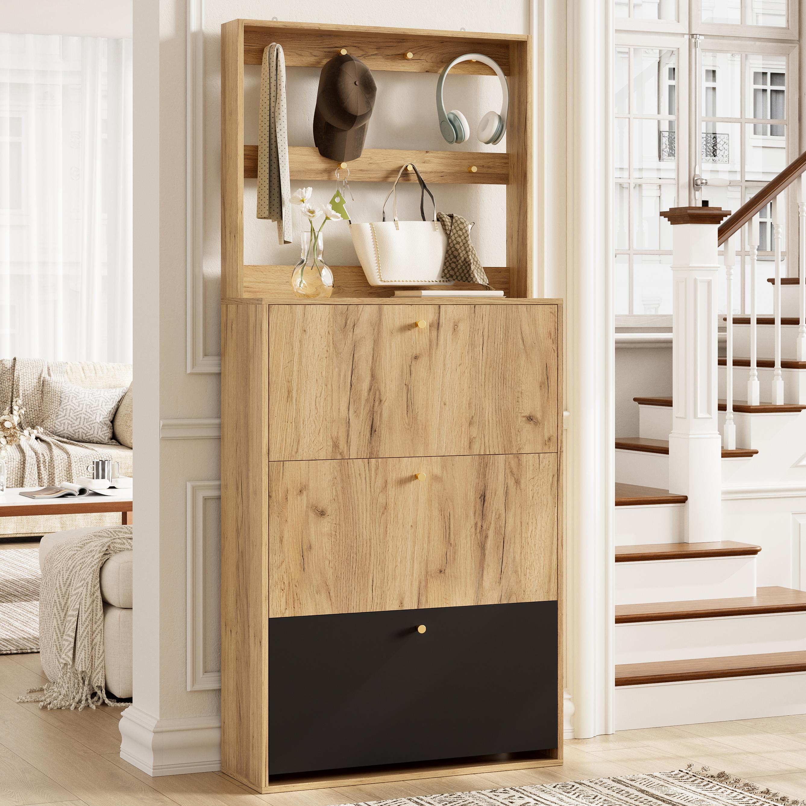 Moderne schoenenkast met haken, naturel | Aosom Netherlands