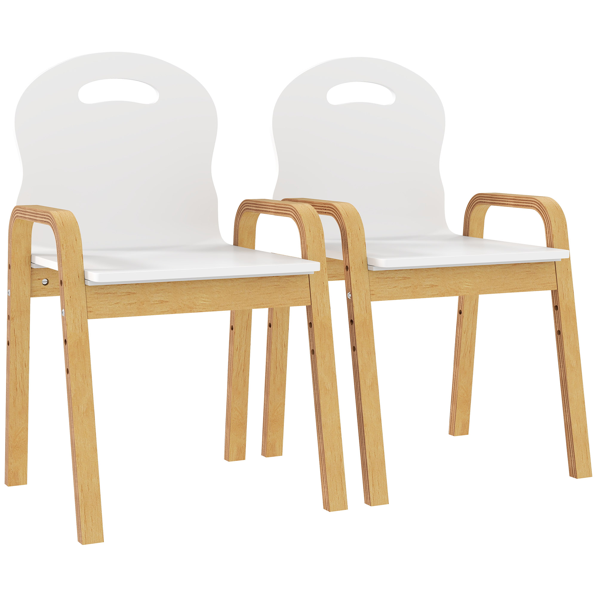 AIYAPLAY 2er Set Kinderstuhl aus Holz Stapelbar Höhenverstellbar Schreibtischstuhl mit Armlehne, bis 80 kg, leicht tragbar Kinder Stuhl für 3-15 Jahren 39x34x61,5 cm für Drinnen Draußen Kinderzimmer Aosom