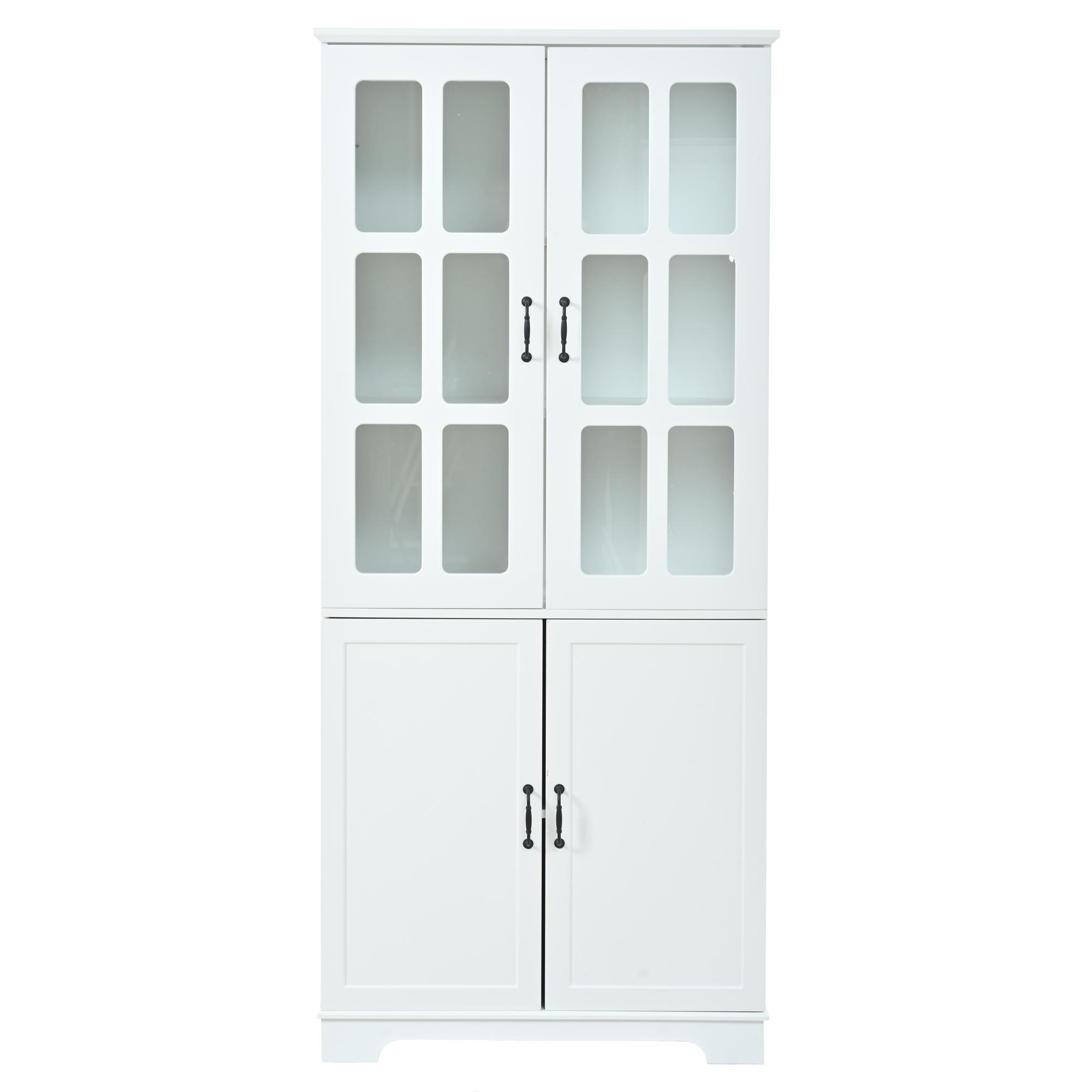 Vitrinenschrank, 4-türig, viel Stauraum mit 5 Einlegeböden, Landhaus-Stil, 80x38x180 cm, Weiß
