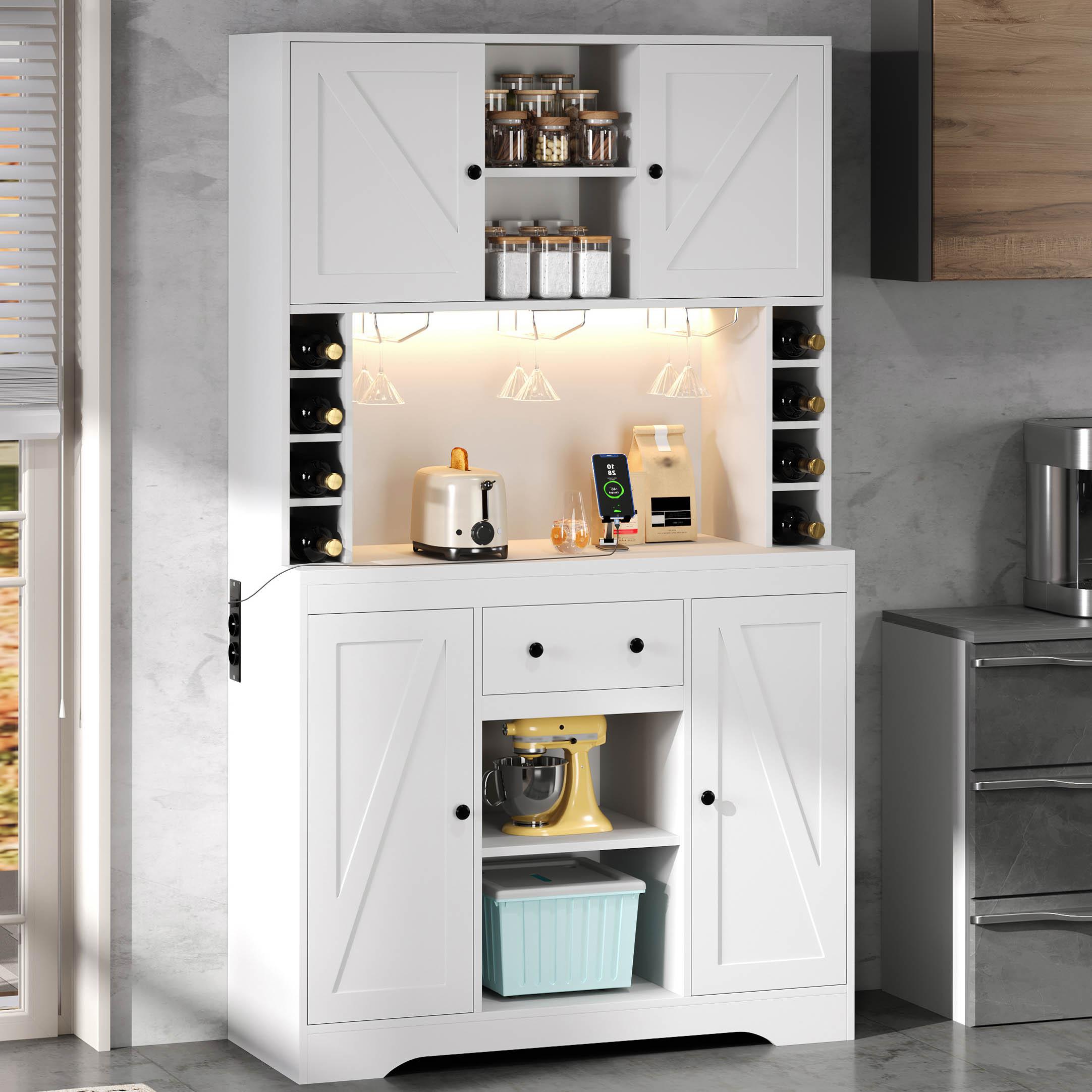 Küchenschrank-Hochschrank mit Weinschrankfunktion, LED-Lichtband, verstellbare Einlegeböden, 105x40x180 cm, Weiß