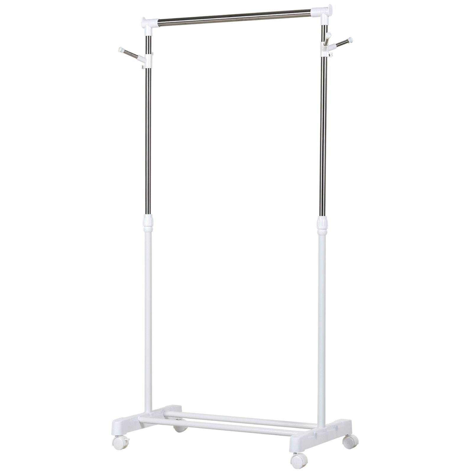 HOMCOM Rollende garderobestander, hoogteverstelbaar, met onderste plank, 4 wielen, Wit