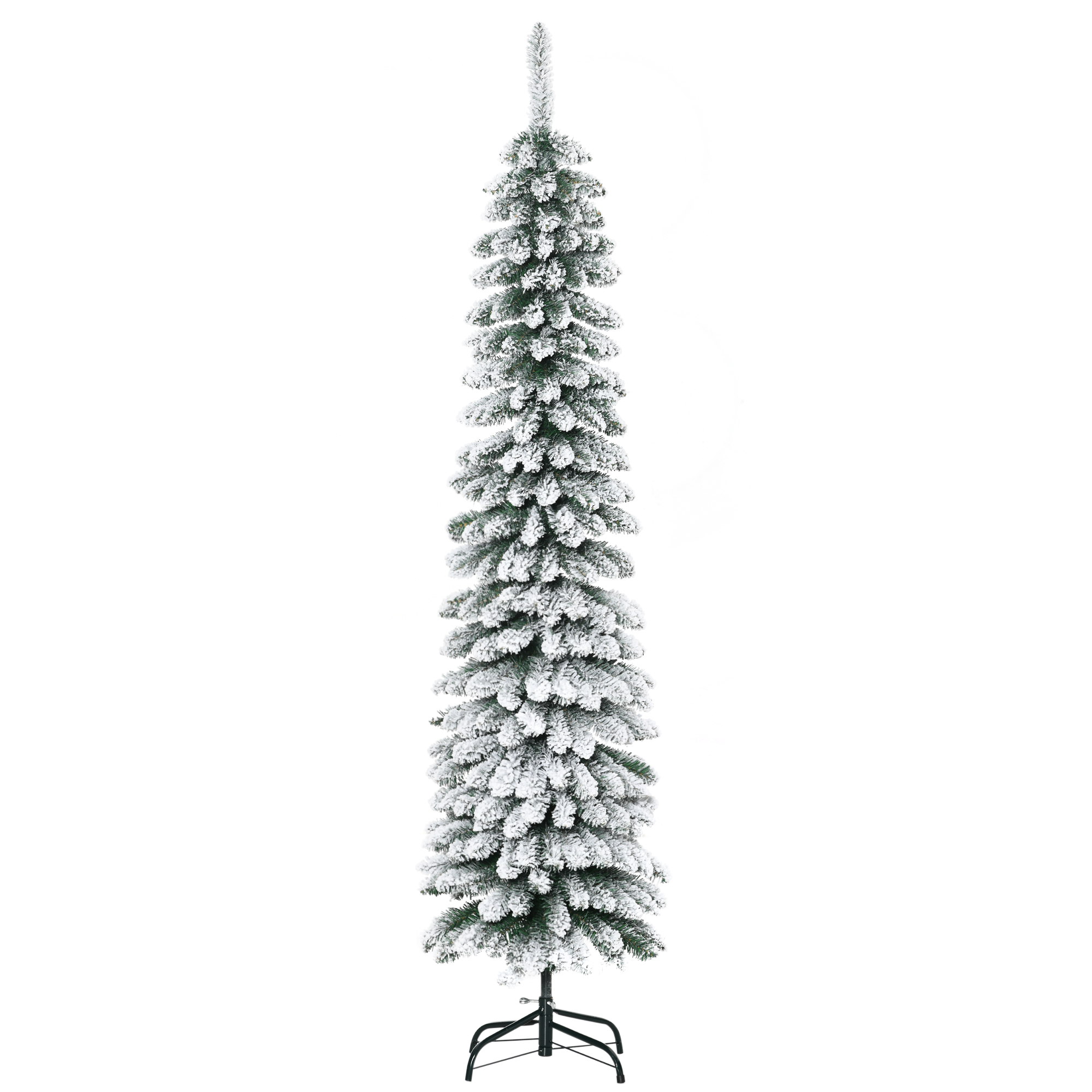 HOMCOM Künstlicher Weihnachtsbaum, 180 cm Christbaum mit 395 Spitzen, Kunstschnee, klappbar Metallständer, für Weihnachten Deko, Grün+Weiß Aosom
