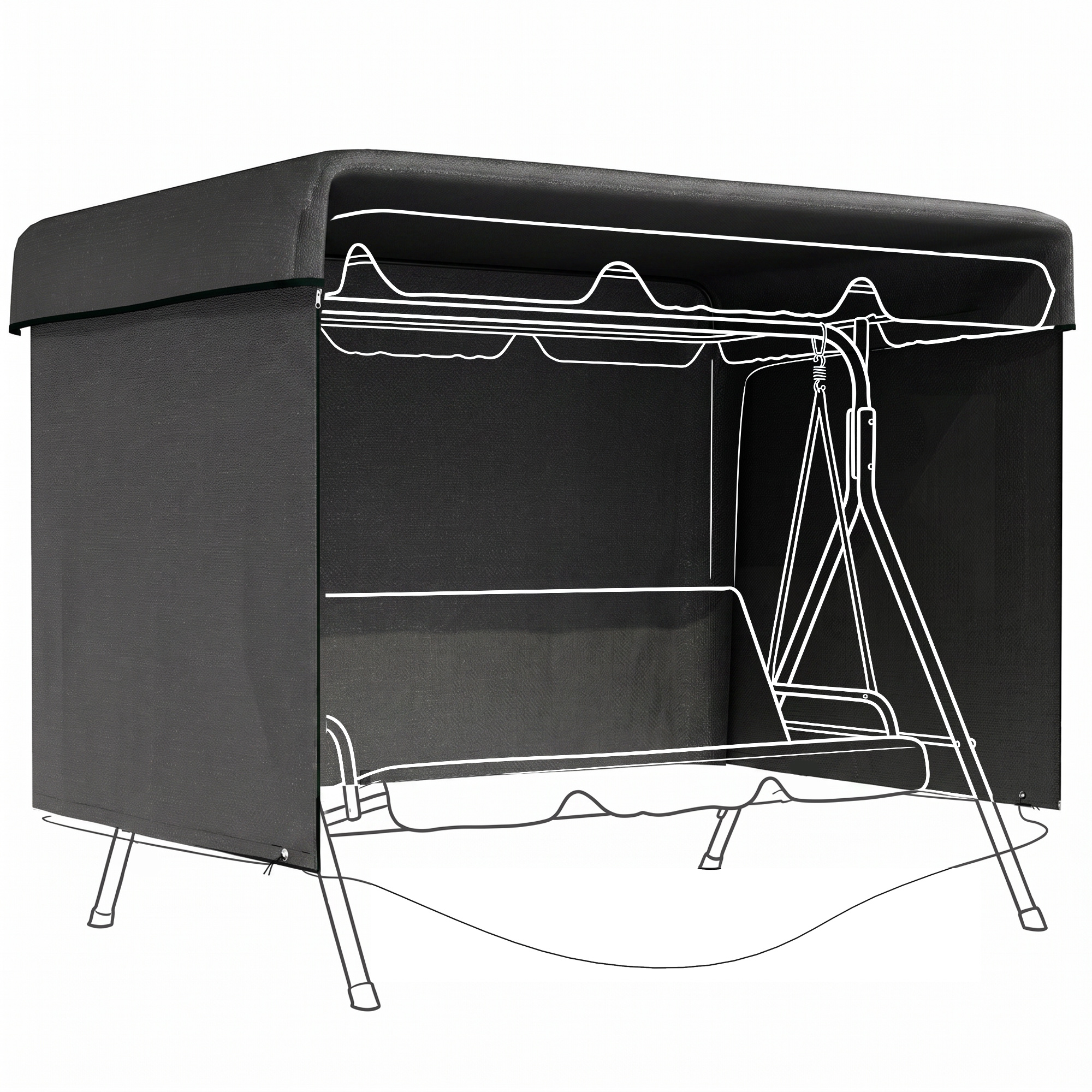 Outsunny Hollywoodschaukel Abdeckung 3 Sitzer, Wasserdicht Winterfest Schutzhülle für Gartenschaukel, Winddicht UV-Beständig Abdeckplane für Gartenmöbel, Hängesessel, 215 x 155 x 150 cm Schwarz Aosom