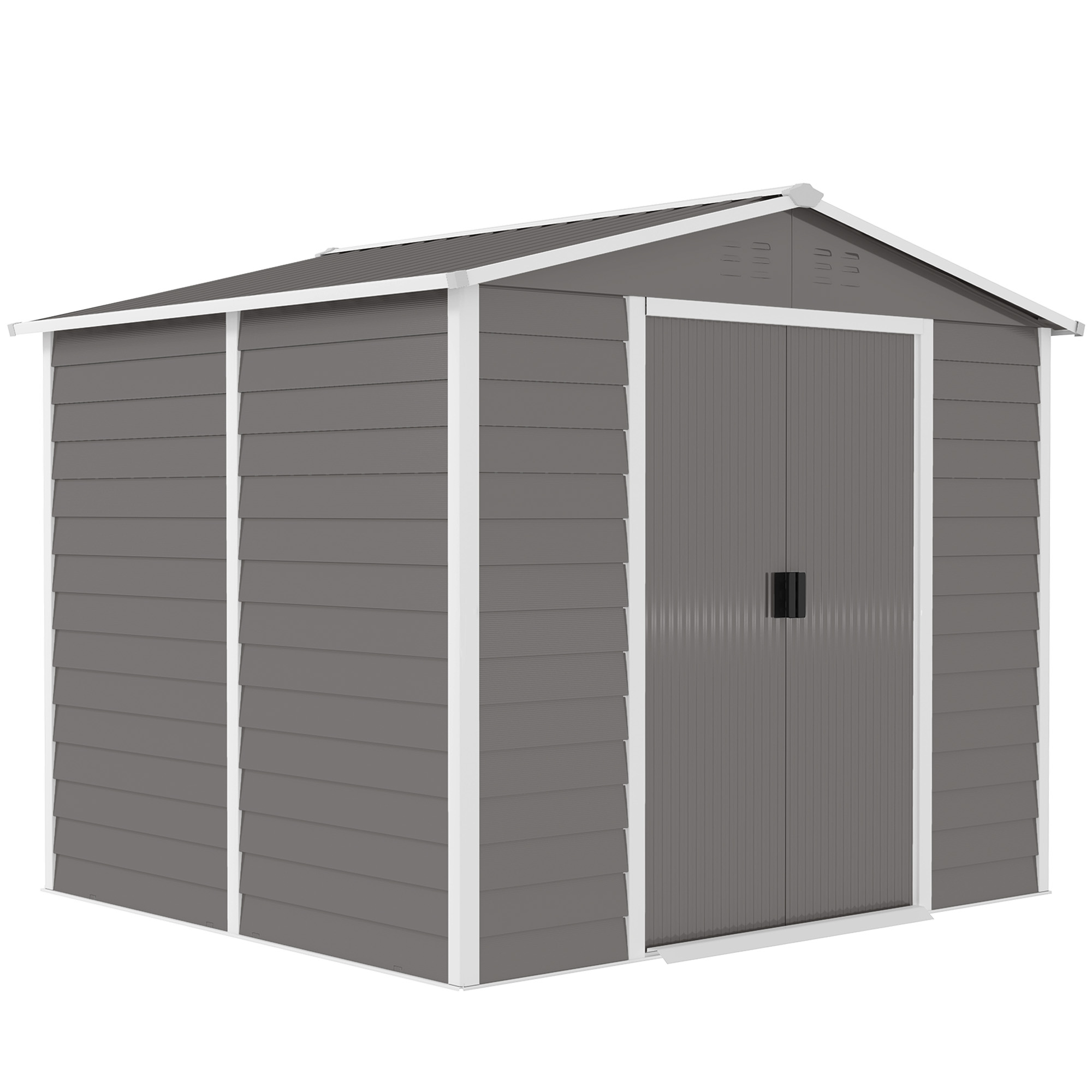 Outsunny Gerätehaus 4,4 m², Gartenhaus mit Pultdach, Schiebetür, Fundament, Einfach Montage 240 x 206 x 198 cm, Geräteschuppen aus Verzinkter Stahl, wetterfest, für Garten, Hellgrau Aosom