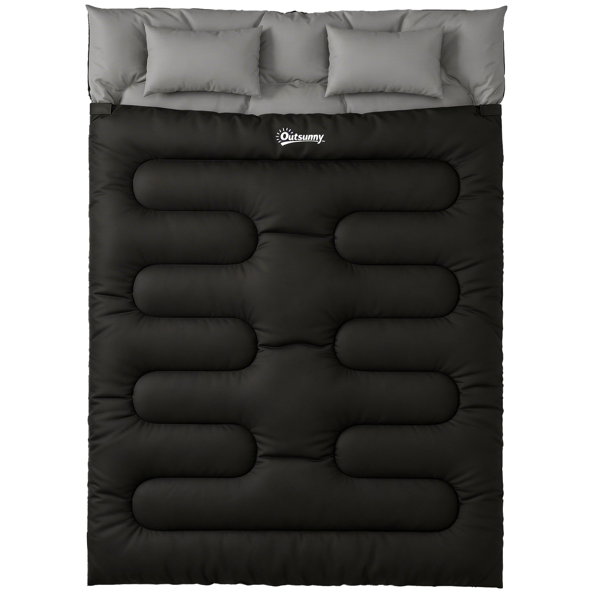Outsunny Black Double Sleeping Bag With 2 Pillows, 220 X 160 Cm Extra-Large Sleeping Bag For Adults,