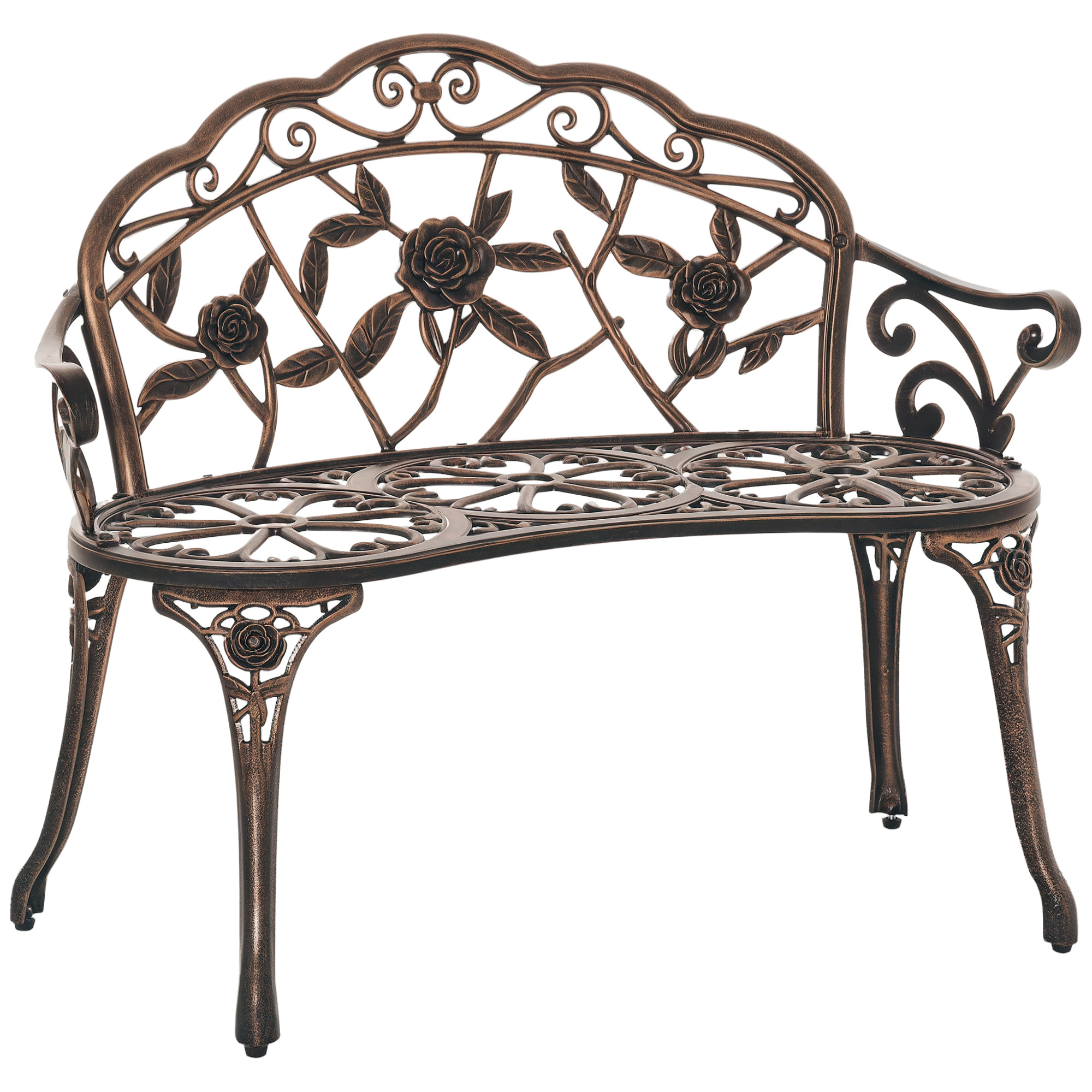 Outsunny Gartenbank 2-Sitzer aus Metall, Sitzbank im Retro Stil, Parkbank mit Blumenmuster, Balkonbank 240 kg belastbar, für Balkon Terrasse, Garten, 100 x 54 x 78 cm, Bronze Aosom