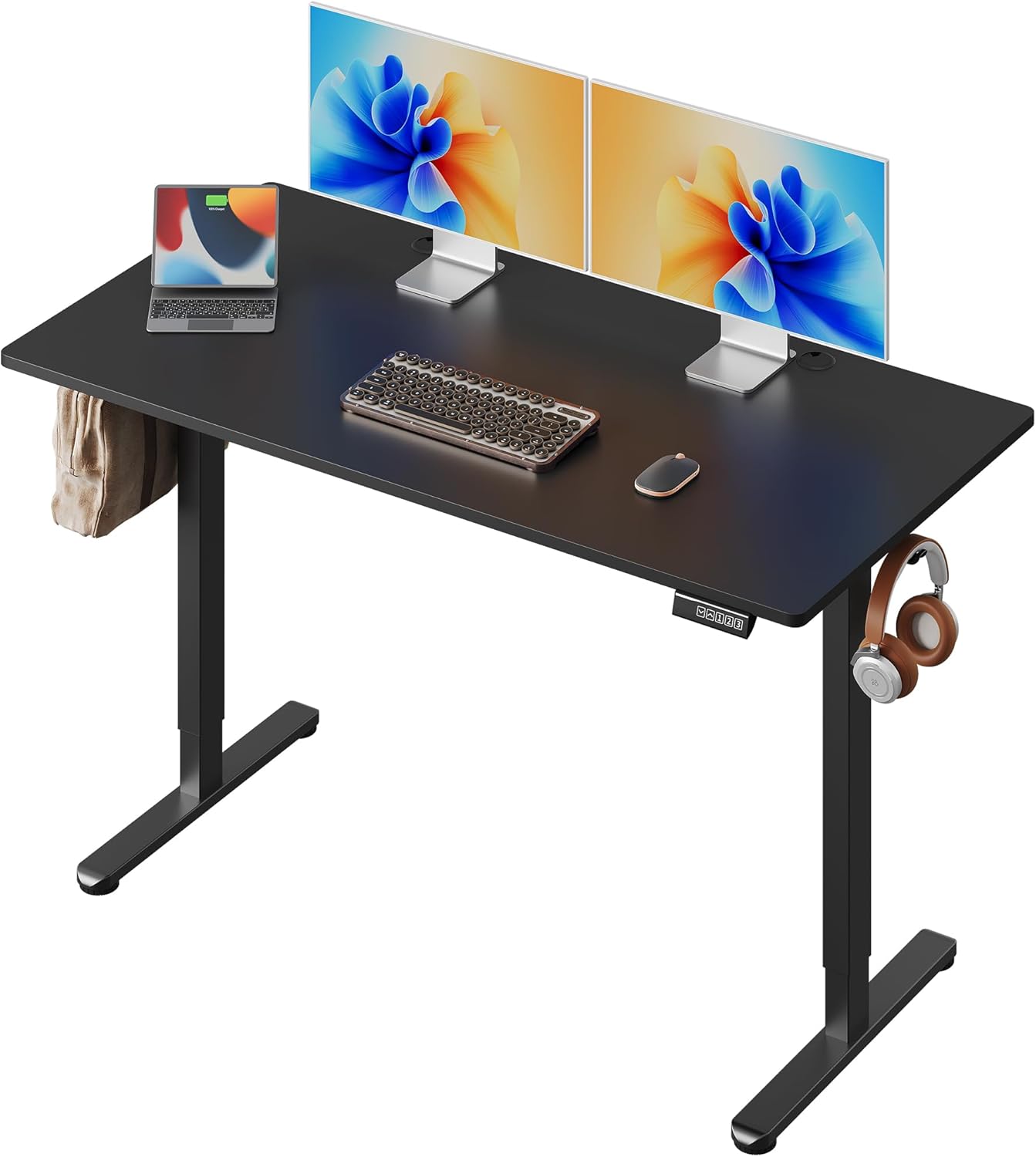 DEVAISE höhenverstellbarer Schreibtisch 140×70 cm, einteilige Tischplatte, leiser Motor mit 3-facher Höhenspeicherung, ergonomischer Sitz-Steh-Tisch für Büro, Schwarz