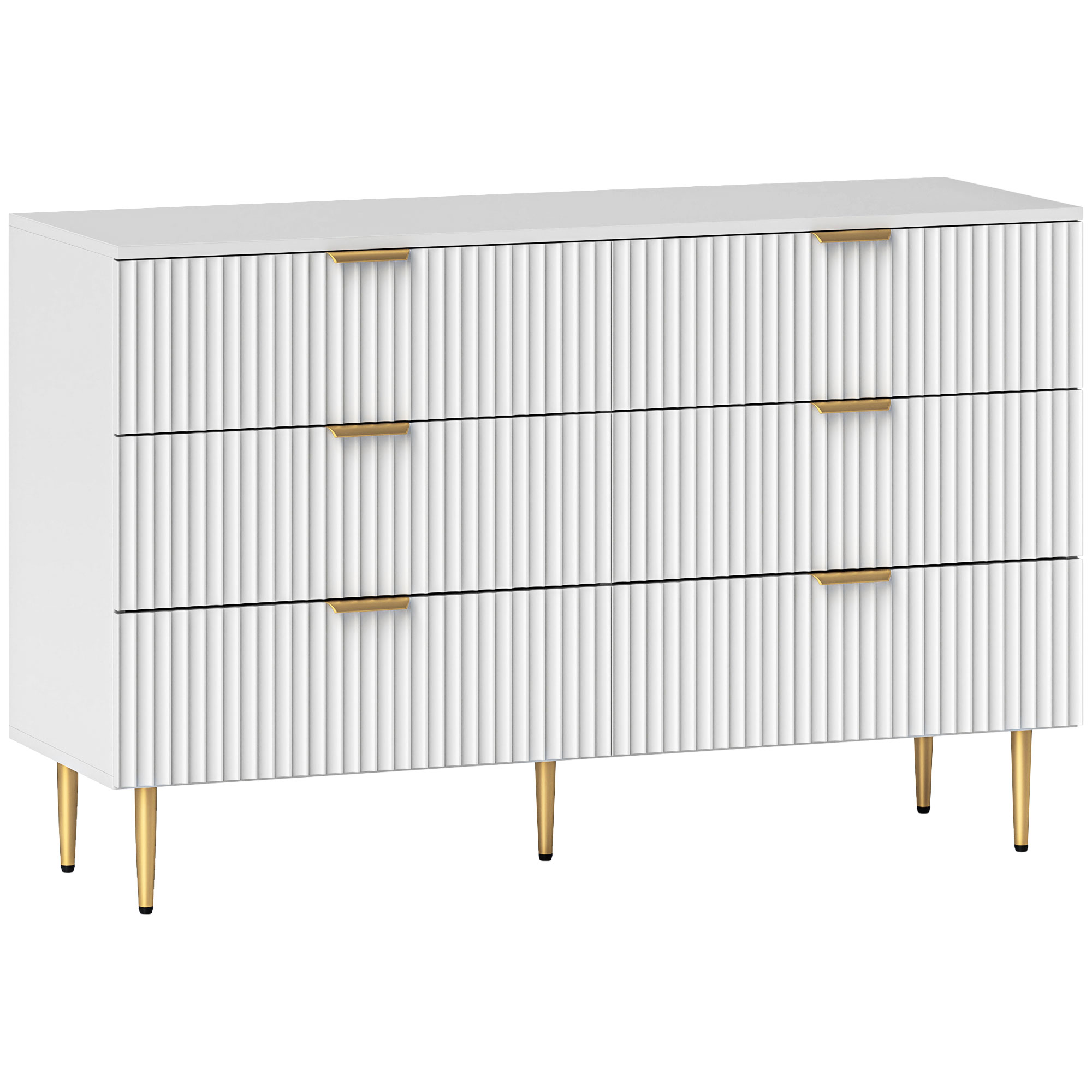 HOMCOM Kommode 6 Schubladen für Schlafzimmer, moderne Kommode mit Griffen und 5 goldenen Beinen, platzsparende Kommode für Flur/Wohnzimmer/Eingang, 120x40x76.5cm, Weiß   Aosom