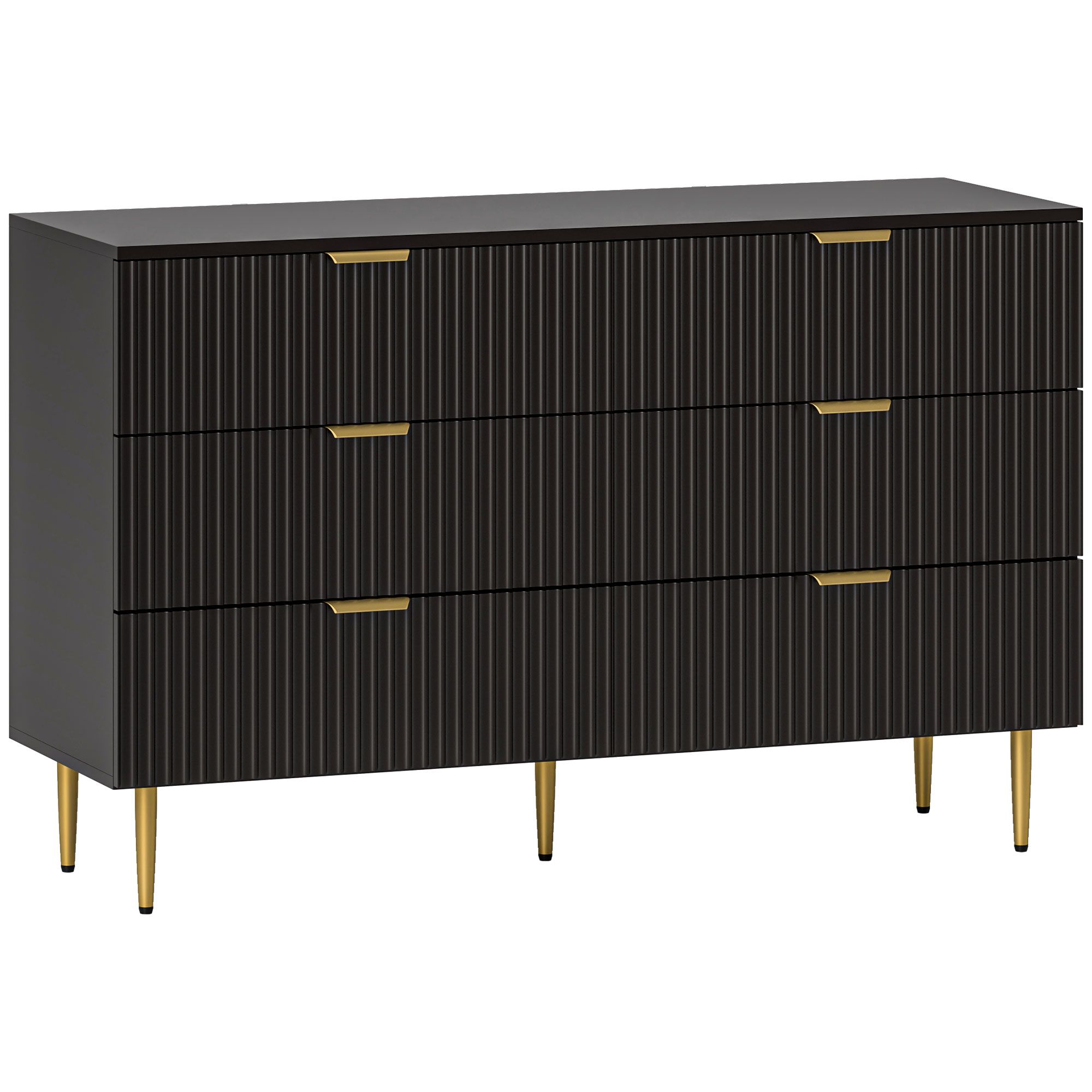 HOMCOM 6-Schubladen-Kommode für Schlafzimmer, moderne Kommode mit Griffen und 5 goldenen Beinen, platzsparende Kommode für Flur Wohnzimmer Eingangsbereich, 120x40x76,5cm, Schwarz   Aosom