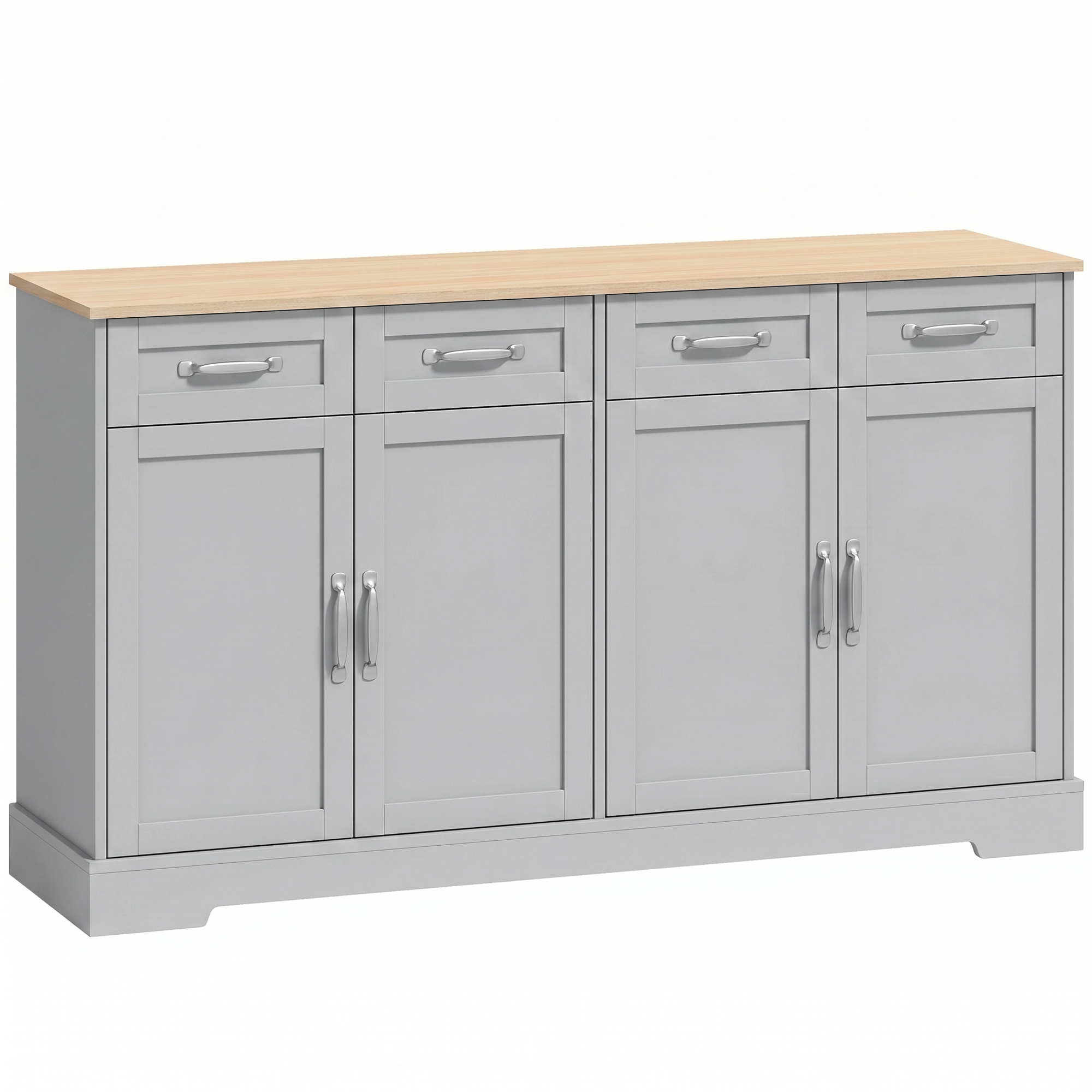 HOMCOM Sideboard Buffet Cabinet, 140 cm Kitchen Storage Cabinet with 4 Drawers, 4 Doors and 2 Adjustable Shelves, Grey