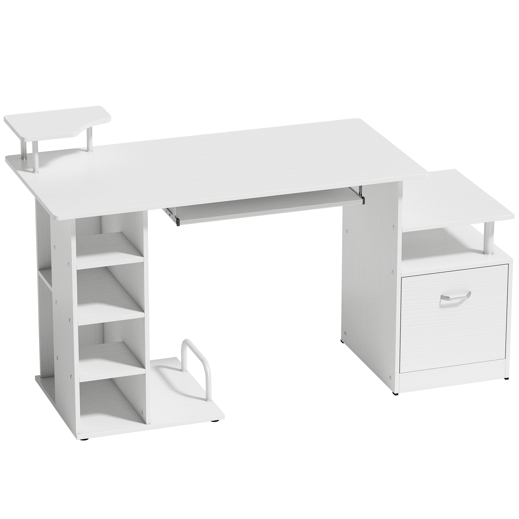 HOMCOM Computer Desk with Drawer Shelves CPU Storage Rack White