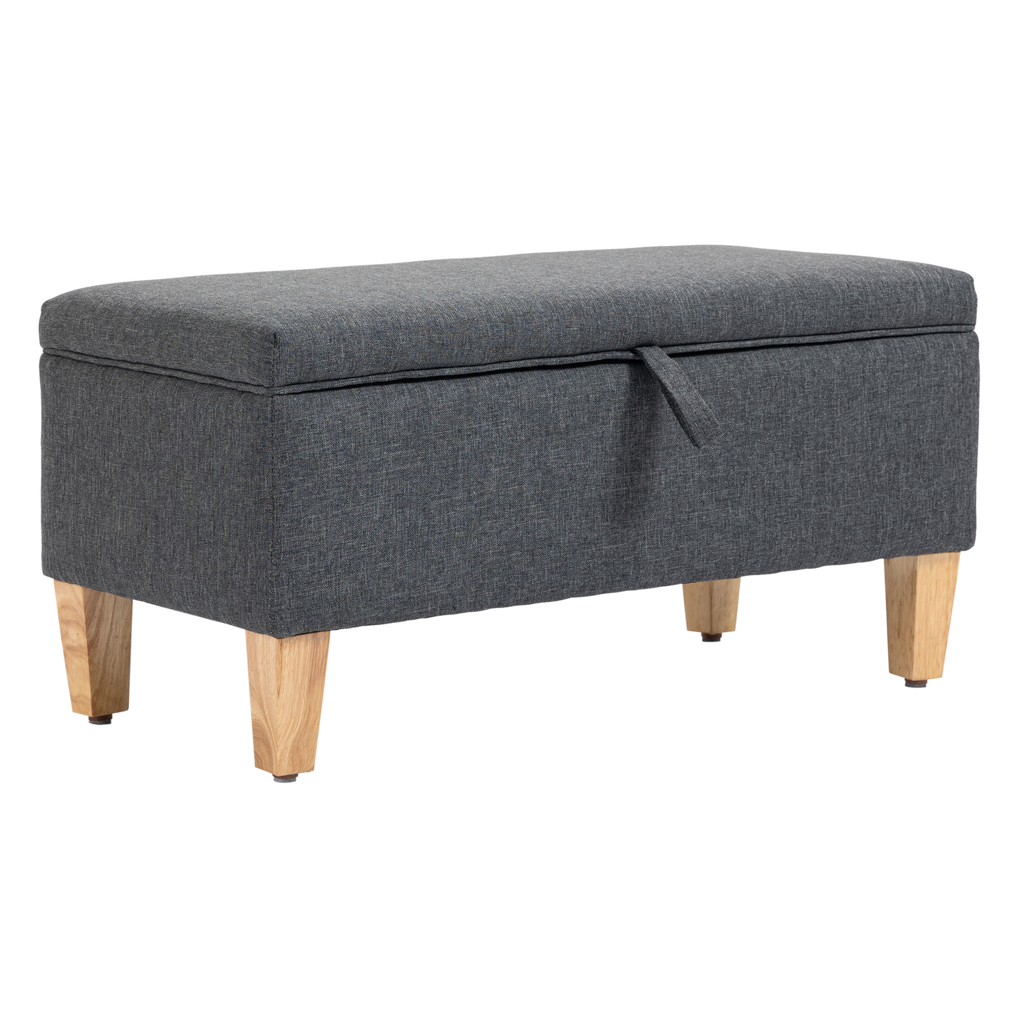 HOMCOM Linen Storage Ottoman, Padded Footstool, Rubberwood Legs, Ideal for Bed End, Shoe Bench, Seating, Dark Grey Aosom UK