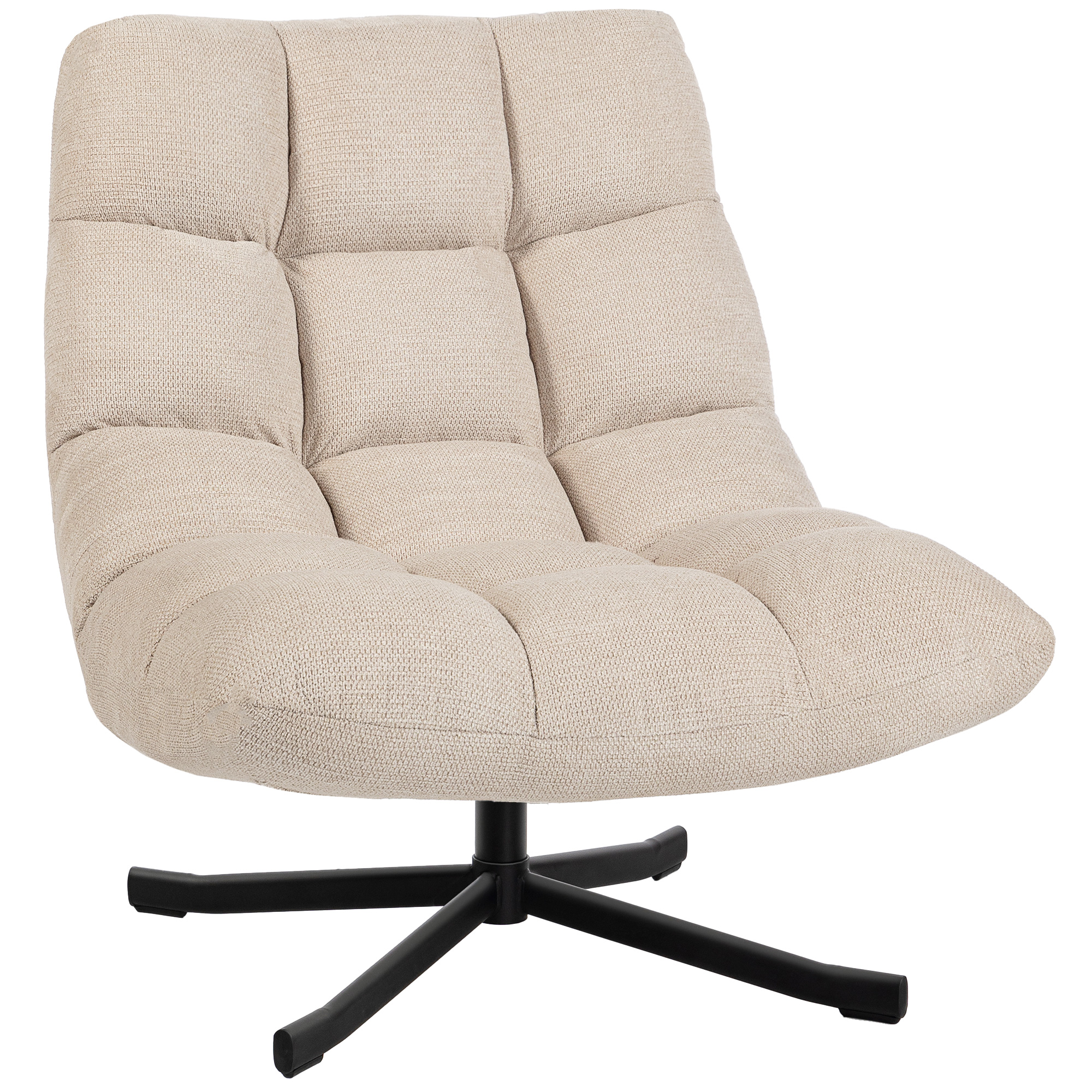HOMCOM armlehnloser Wohnzimmersessel, 360° drehbarer Stuhl aus wasserabweisendem Chenille-Stoff, gepolsterte breite Sitzfläche, Kreuzgestell aus Stahl ohne Rollen, Relaxsessel für Schlafzimmer und Wohnzimmer, Creme Aosom