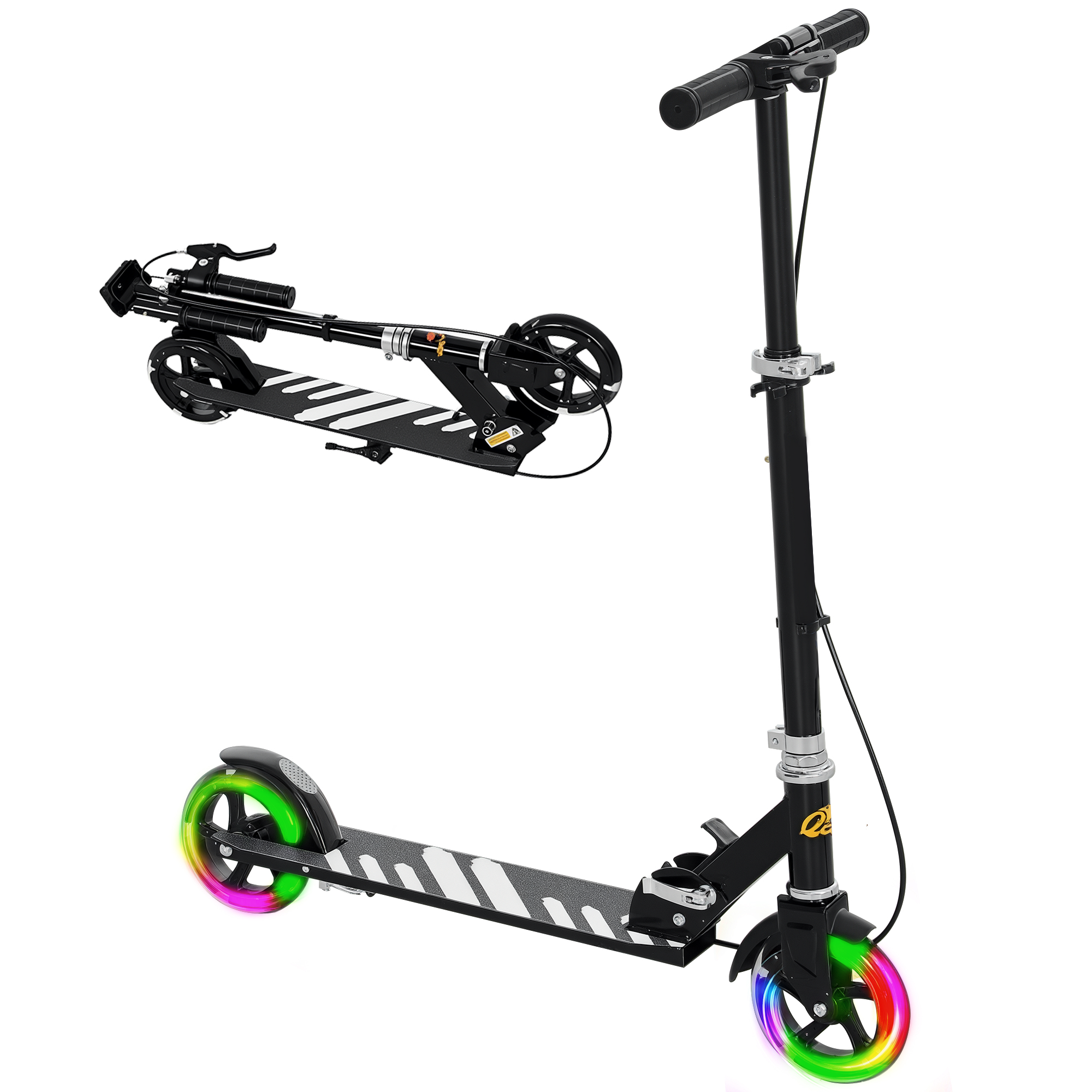 AIYAPLAY Trottinette Enfants 3-8 Ans – Pliable, 2 Roues LED Lumineuses, Hauteur Réglable 73-89 Cm, Frein Double, Plateau Antidérapant – 50 Kg