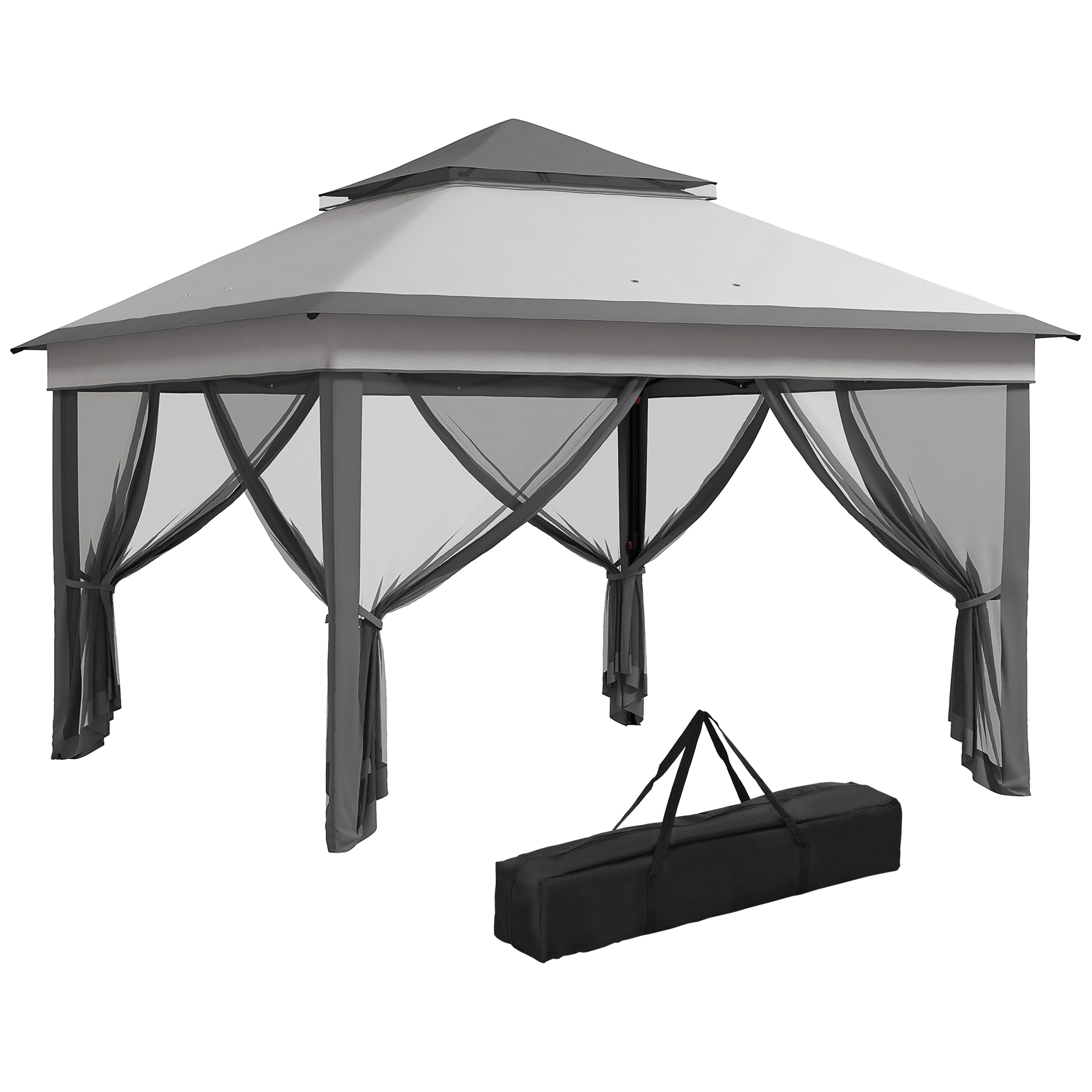 Outsunny Carpa Plegable 3,26x3,26x2,72 m Cenador de Jardín Doble Techo Altura Ajustable Mosquiteras Protección UV Bolsa Transporte | Aosom España