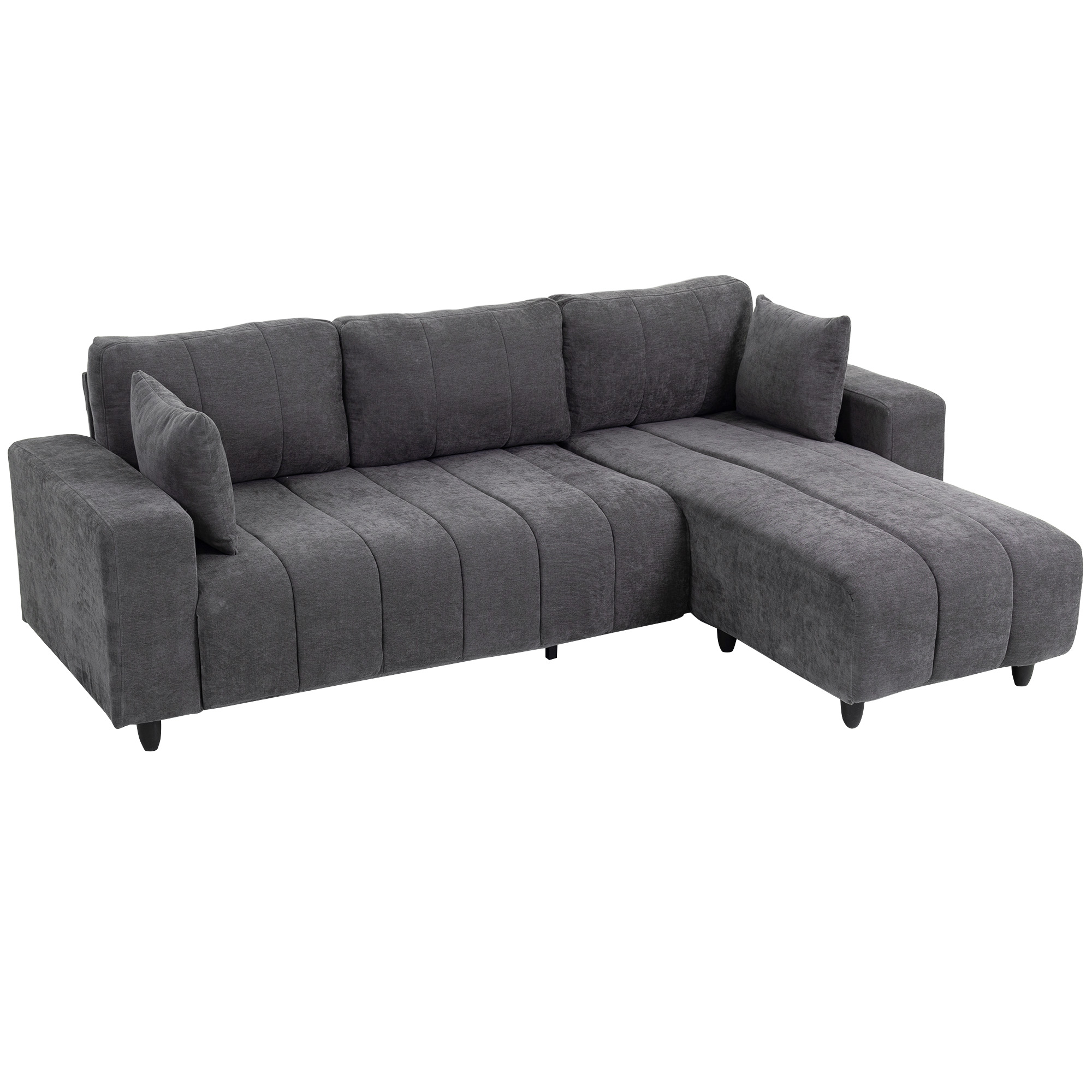 HOMCOM Modulares Ecksofa 242 cm, 3‑Sitzer in L‑Form mit rechts-/linksseitiger Ottomane, breite Sitzfläche, Federkernpolster, 2 Kissen, Leinenoptik-Stoff, Stahlgestell, für Wohnzimmer, Büro, Grau Aosom