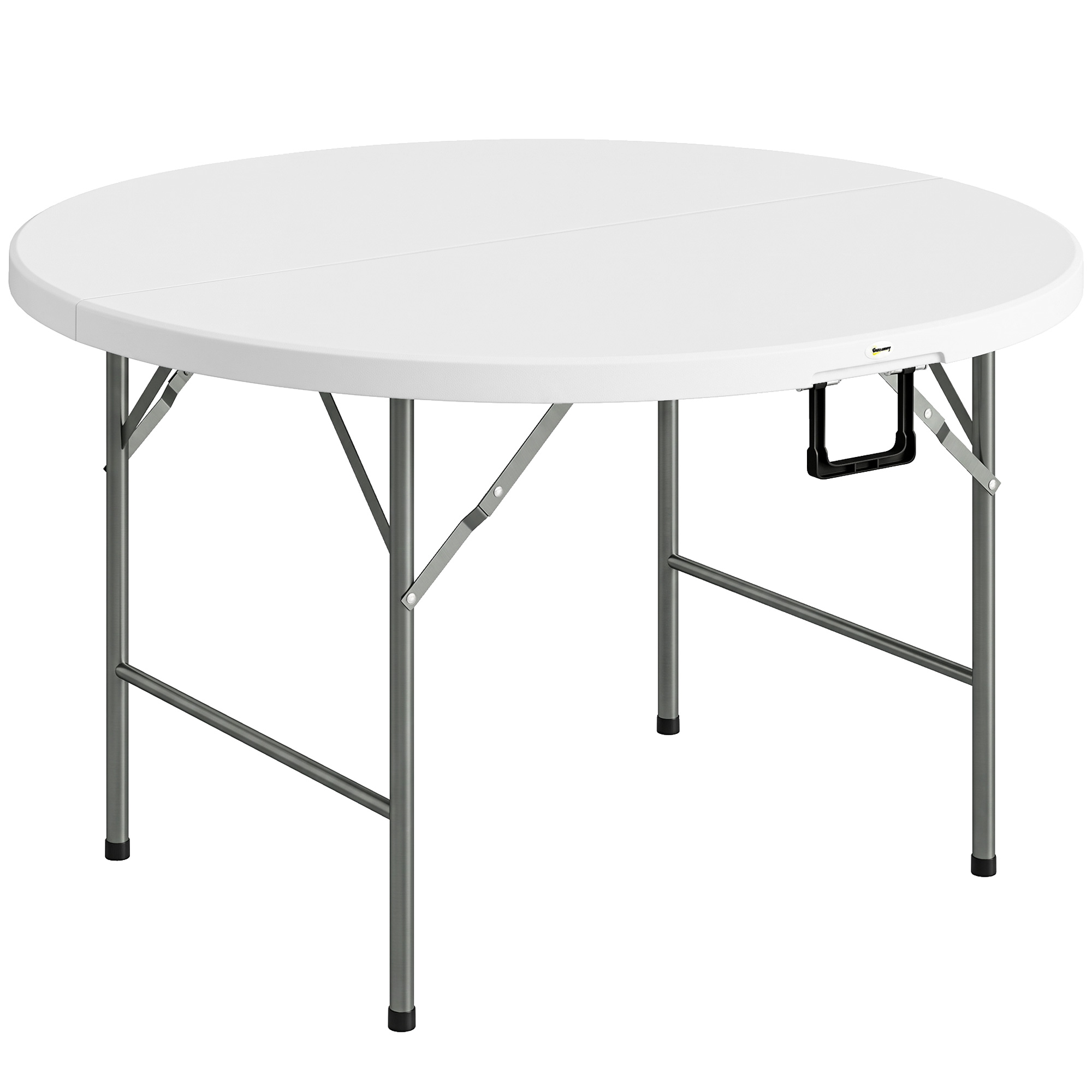 Outsunny Masă Pliabilă de Grădină Φ122 cm, Masă de Picnic Rotundă pentru 6 Persoane, Cadru Metalic, Alb | Aosom Romania