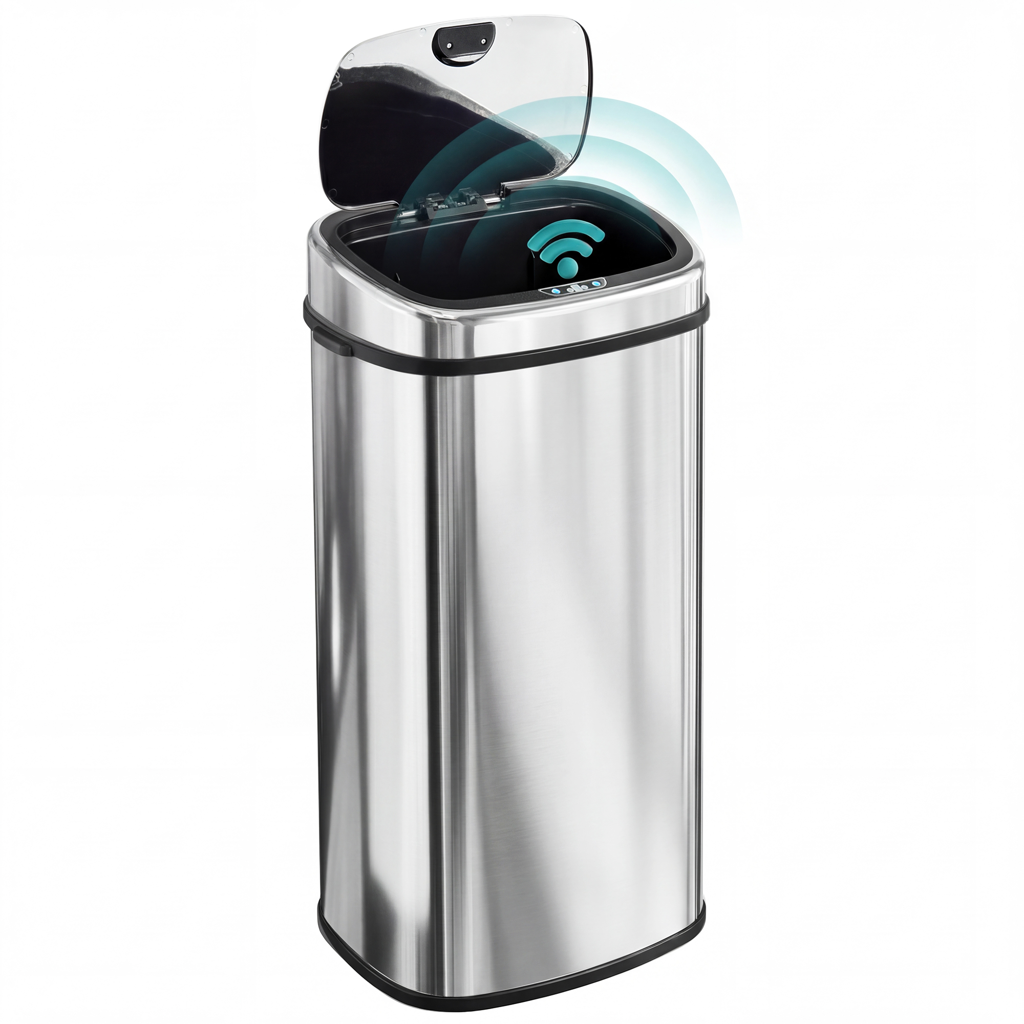 HOMCOM 68L Automatic Sensor Lid Steel Kitchen Bin Silver   Aosom UK
