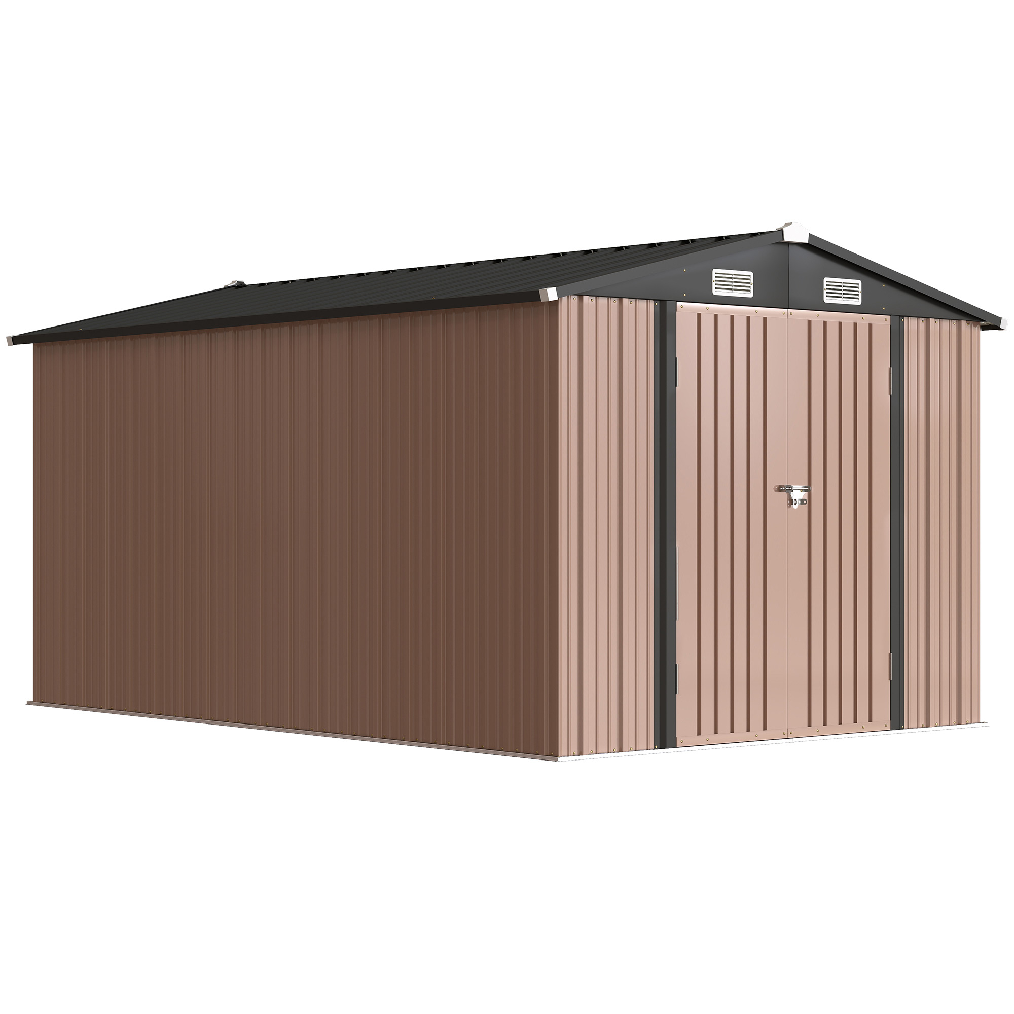 Outsunny Magazie de Grădină din Metal 364 x 238 cm cu 4 Grile de Ventilație și Uși Duble cu Încuietoare Maro | Aosom Romania