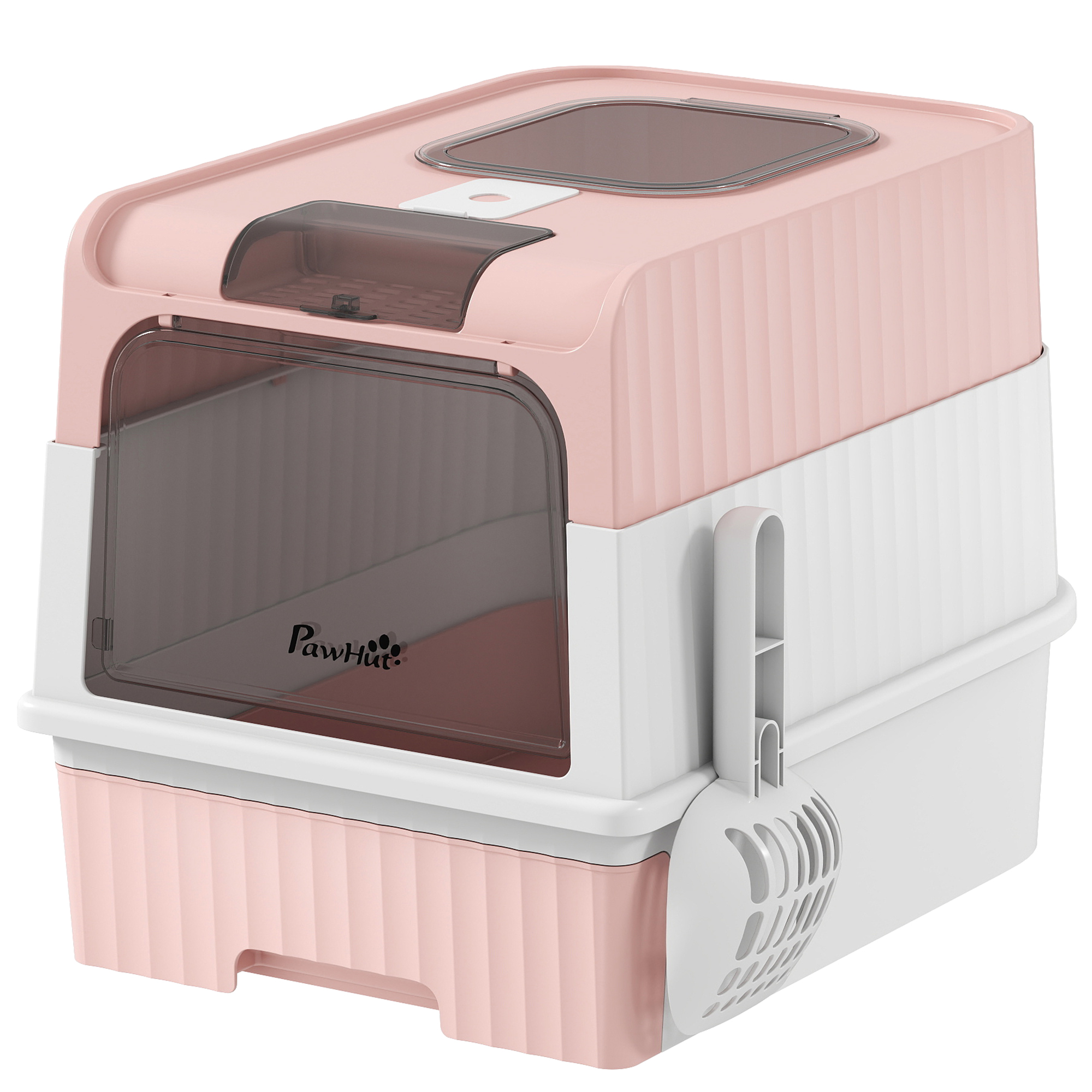 PawHut Geschlossene Katzentoilette M mit Deckel, Katzentoilette 48L, Herausziehbare Schublade, Schaufel, 4 Deodorant-Päckchen, Auslaufsicher, Geruchsneutralisierend, Leicht zu Reinigen, Rosa Aosom